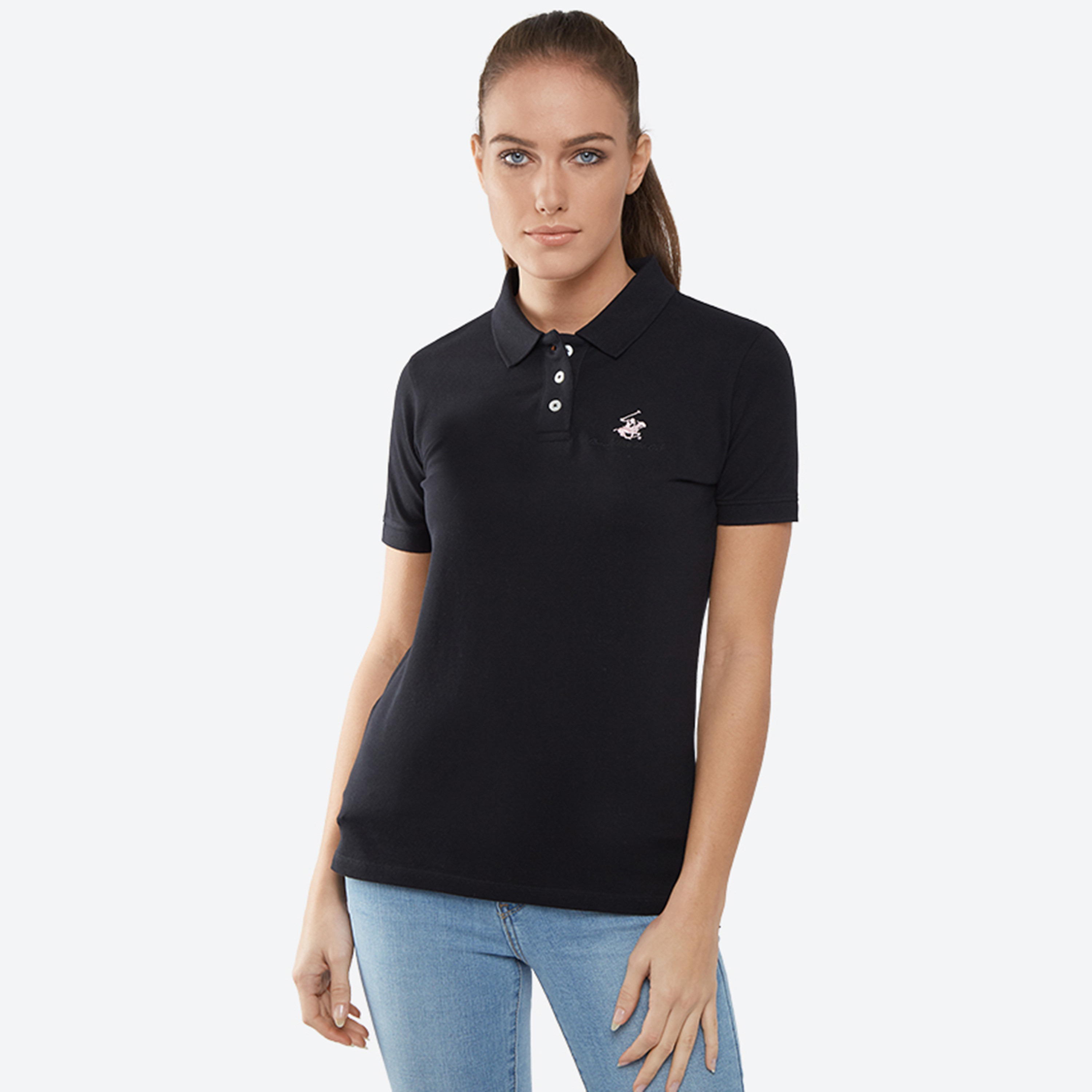 تي شيرت بولو من بيفرلي هيلز بولو كلوب بياقة وأكمام قصيرة مع شعار-women-clothing-tshirts-image-1