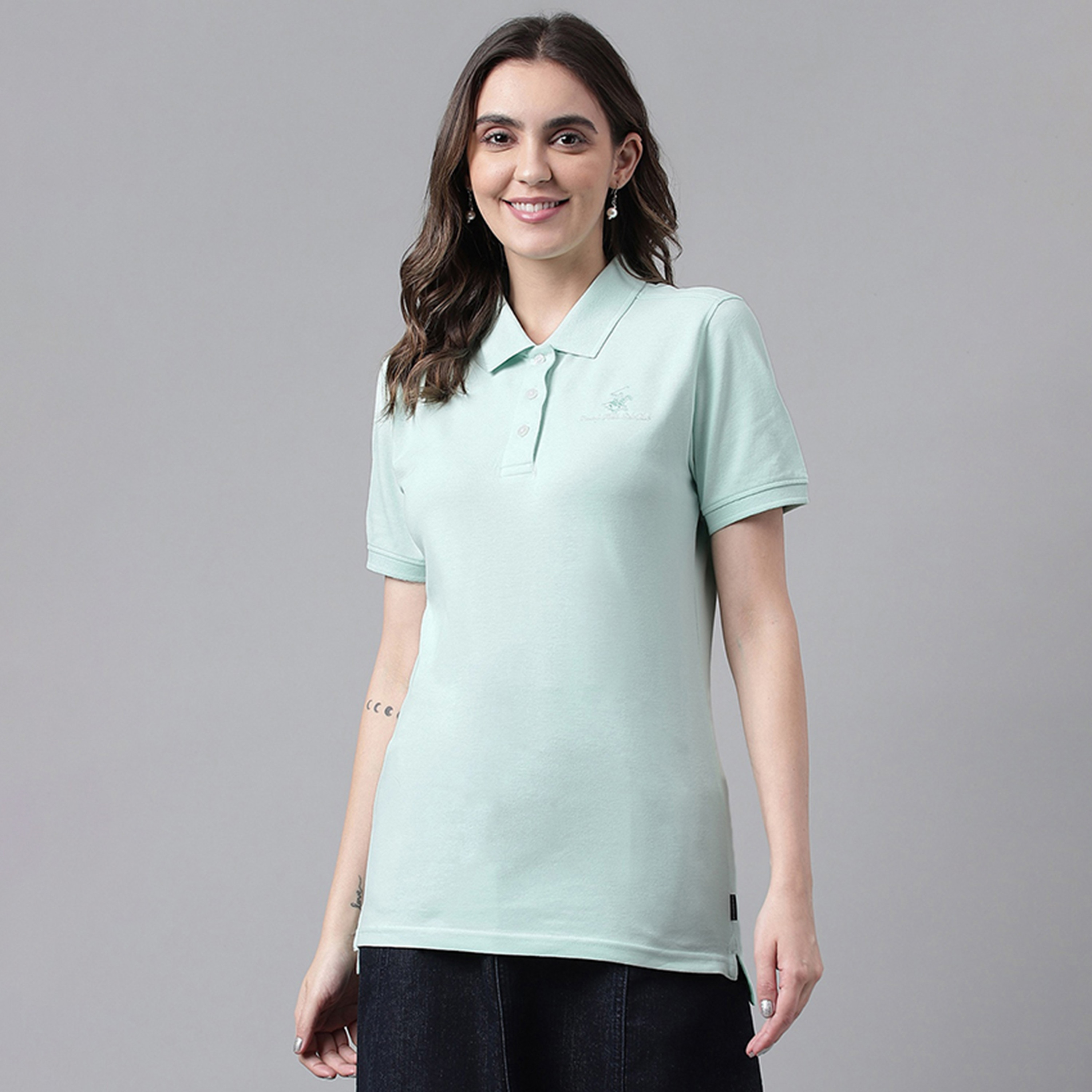 Beverly Hills Polo Club Logo Collared Short Sleeves Polo T-Shirt-women-clothing-tshirts-image-1