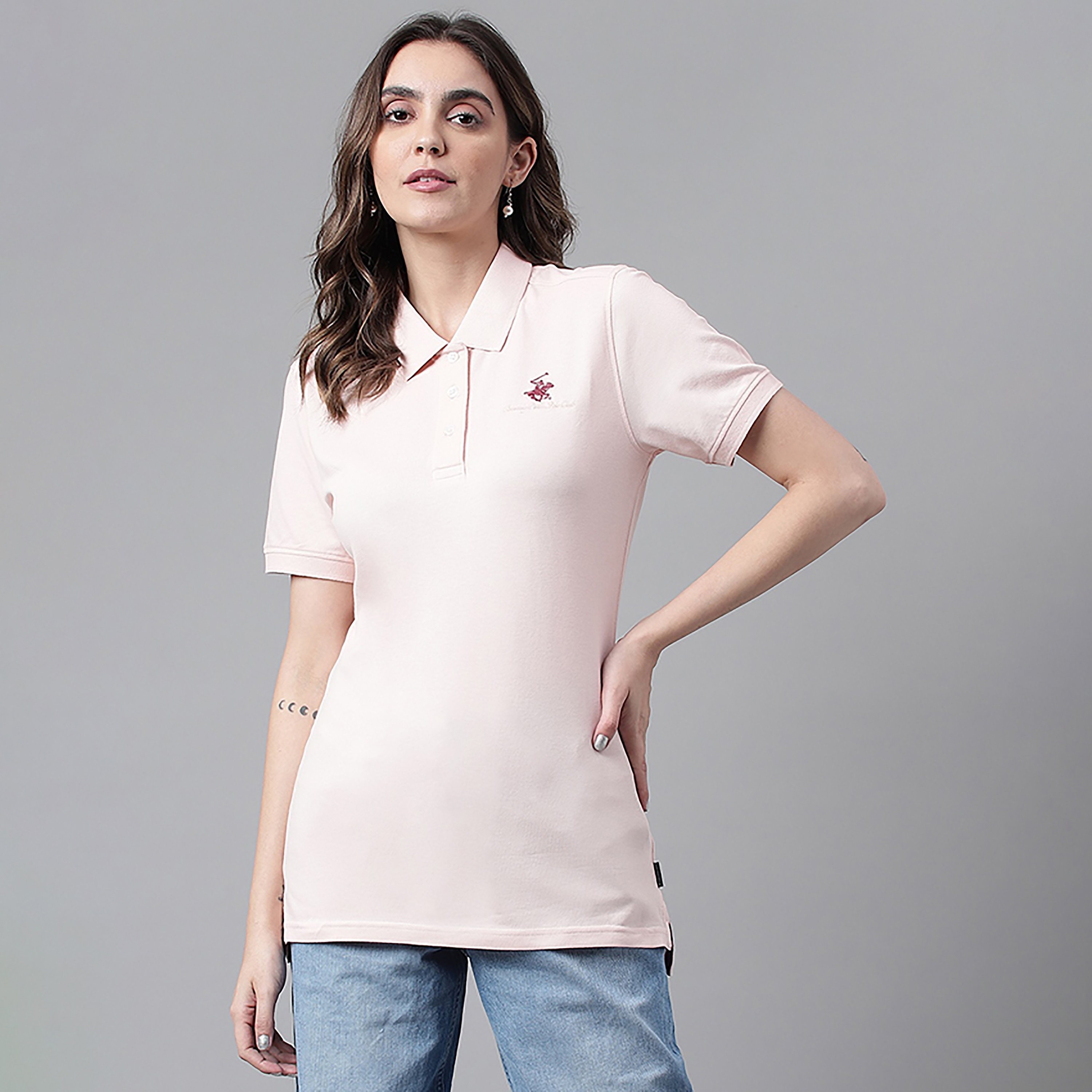 تيشيرت بولو سادة بياقة وأكمام قصيرة من بيفرلي هيلز بولو كلوب-women-clothing-tshirts-image-1