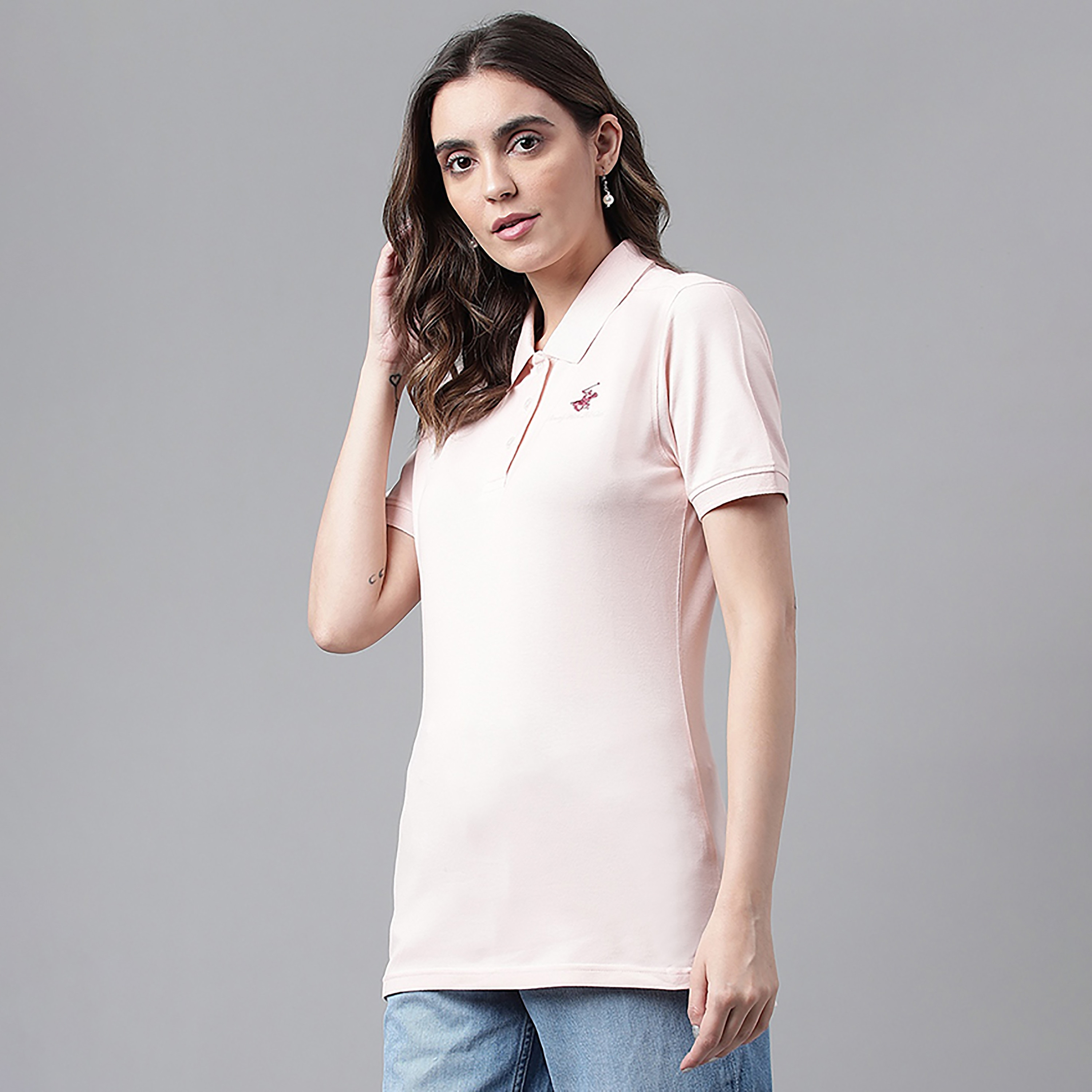 تيشيرت بولو سادة بياقة وأكمام قصيرة من بيفرلي هيلز بولو كلوب-women-clothing-tshirts-image-2
