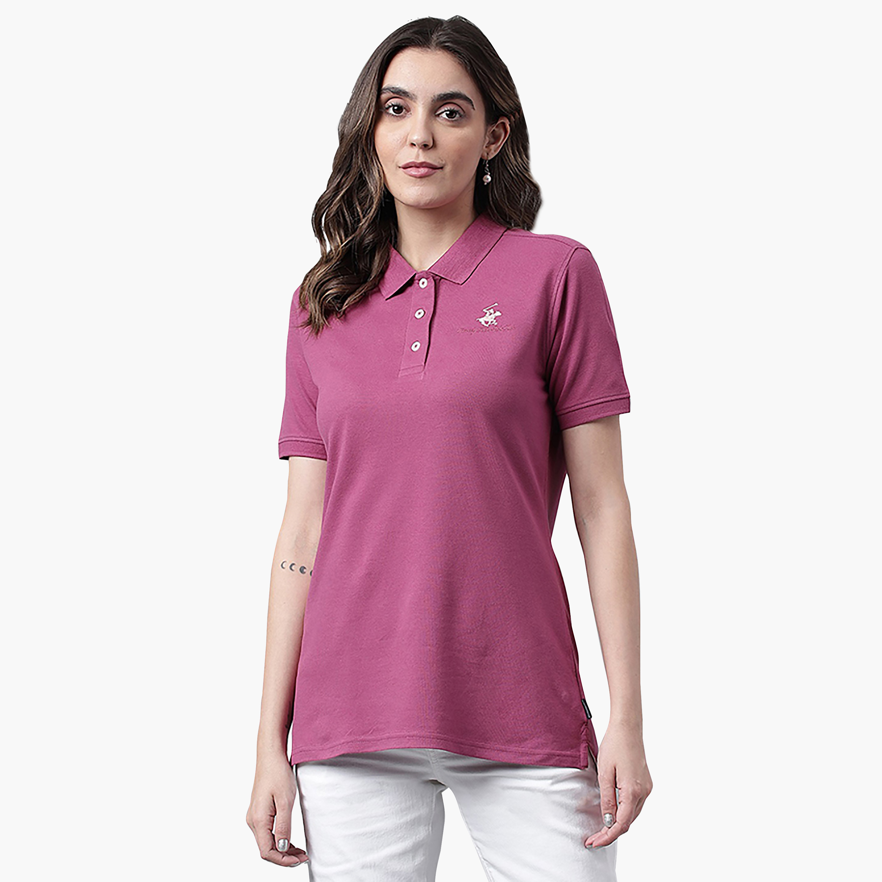 تي شيرت بولو من بيفرلي هيلز بولو كلوب بياقة وأكمام قصيرة مع شعار-women-clothing-tshirts-image-5