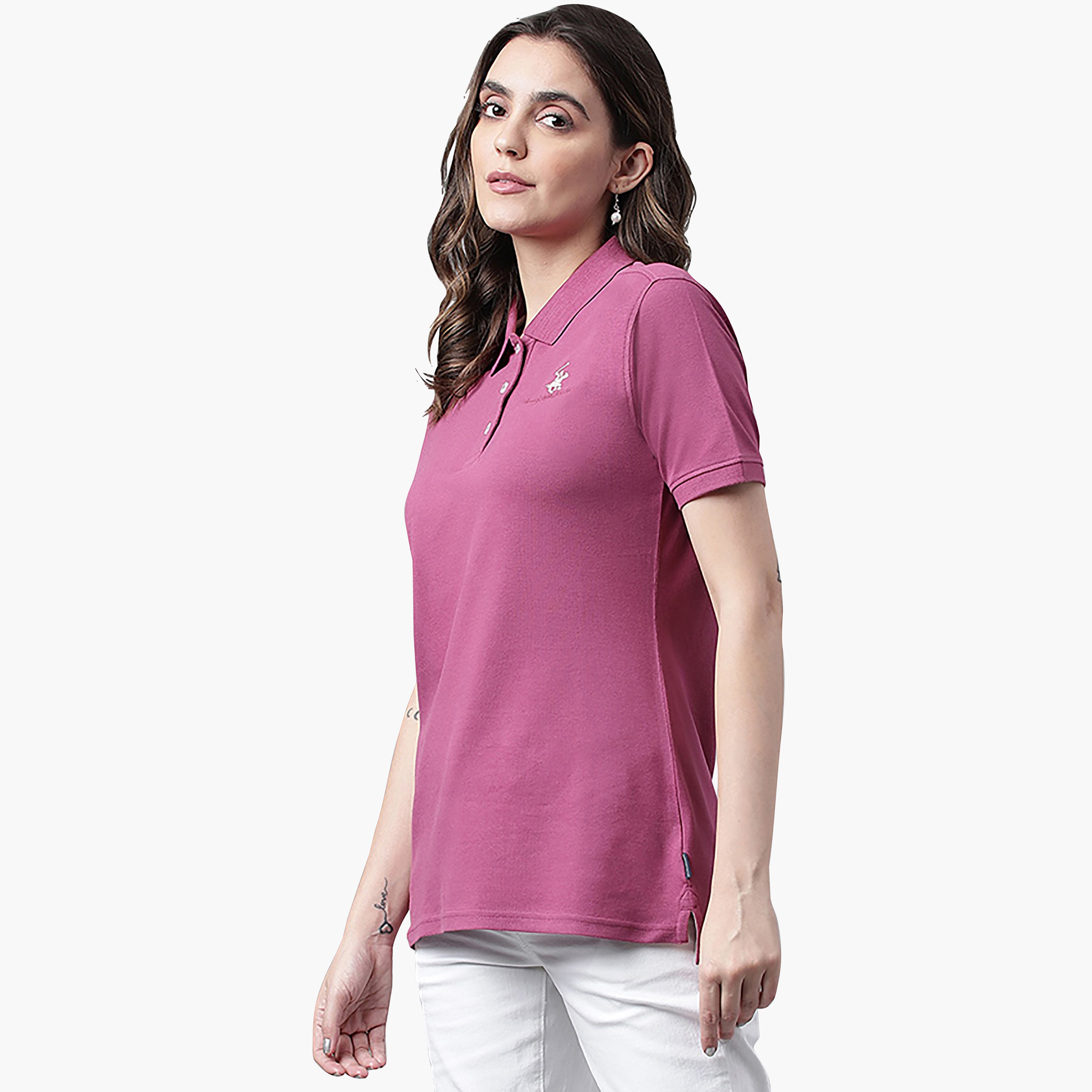 تي شيرت بولو من بيفرلي هيلز بولو كلوب بياقة وأكمام قصيرة مع شعار-women-clothing-tshirts-image-6