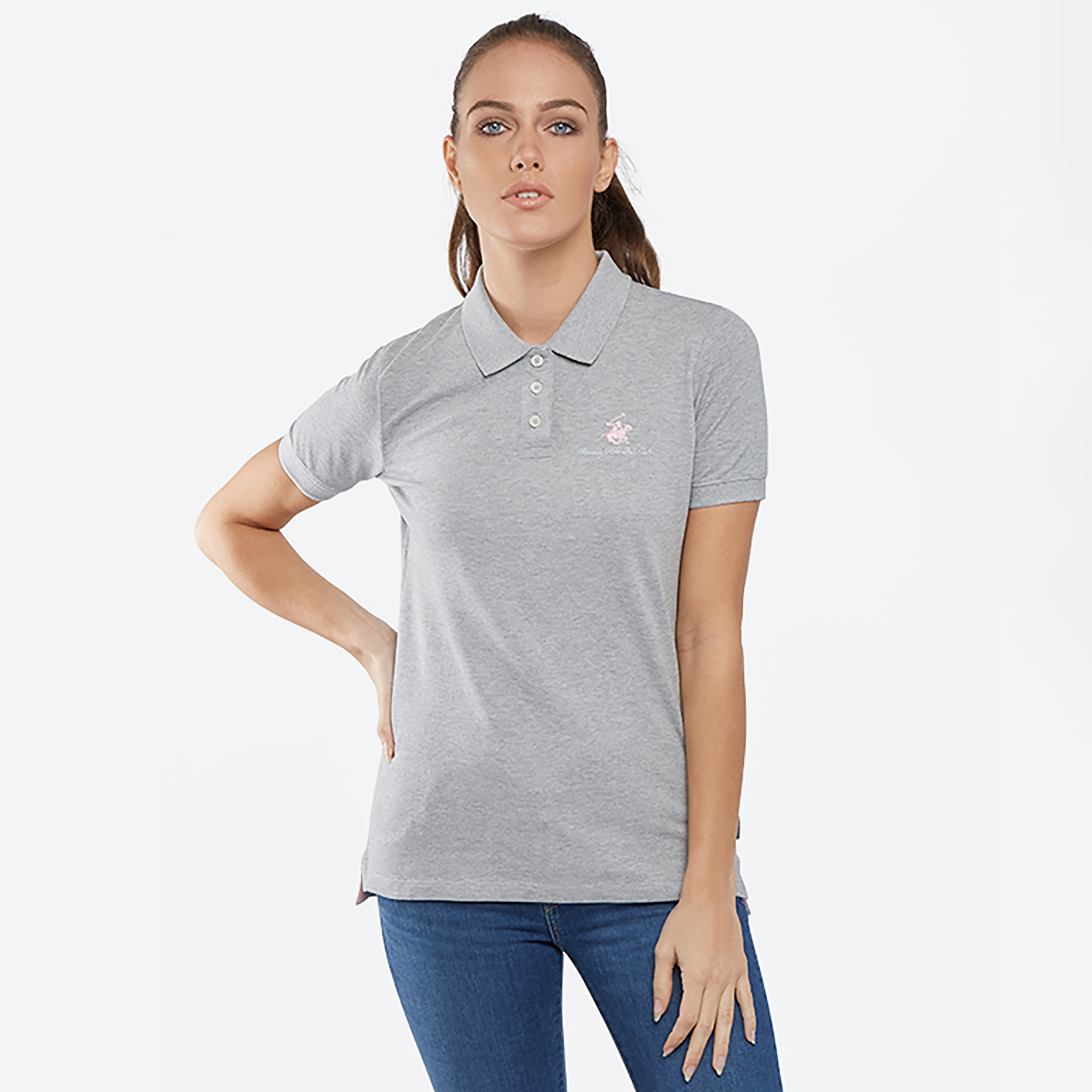 شعار نادي بيفرلي هيلز للبولو بأكمام قصيرة وتيشيرت بولو نسائي بأكمام قصيرة بياقة-women-clothing-tshirts-image-1