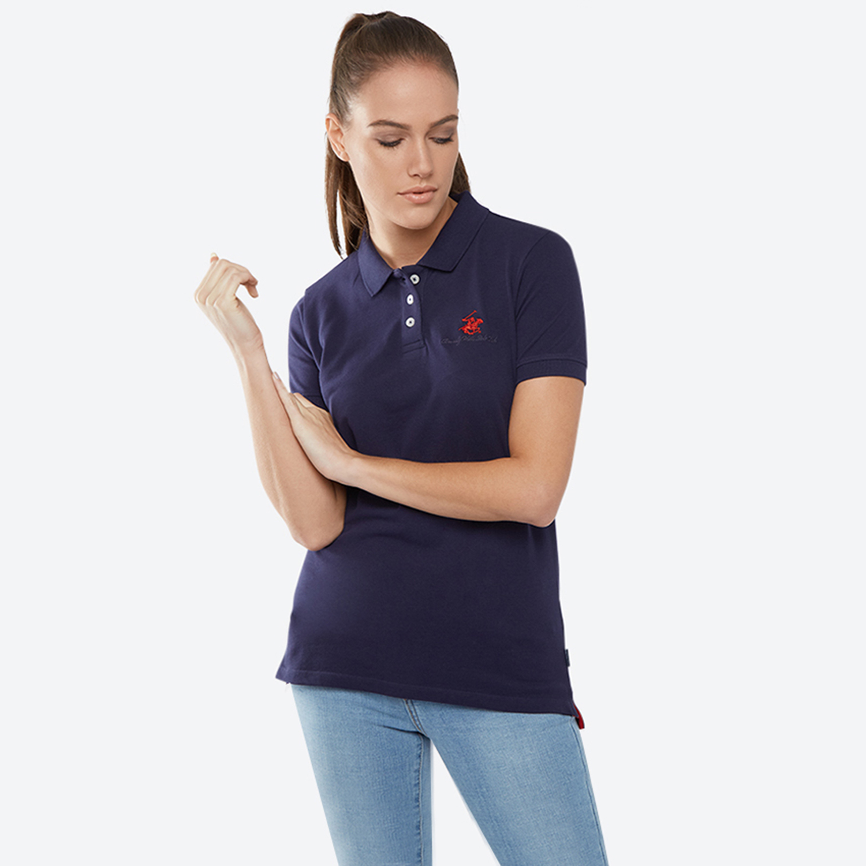 تي شيرت بولو من بيفرلي هيلز بولو كلوب بياقة وأكمام قصيرة مع شعار-women-clothing-tshirts-image-5