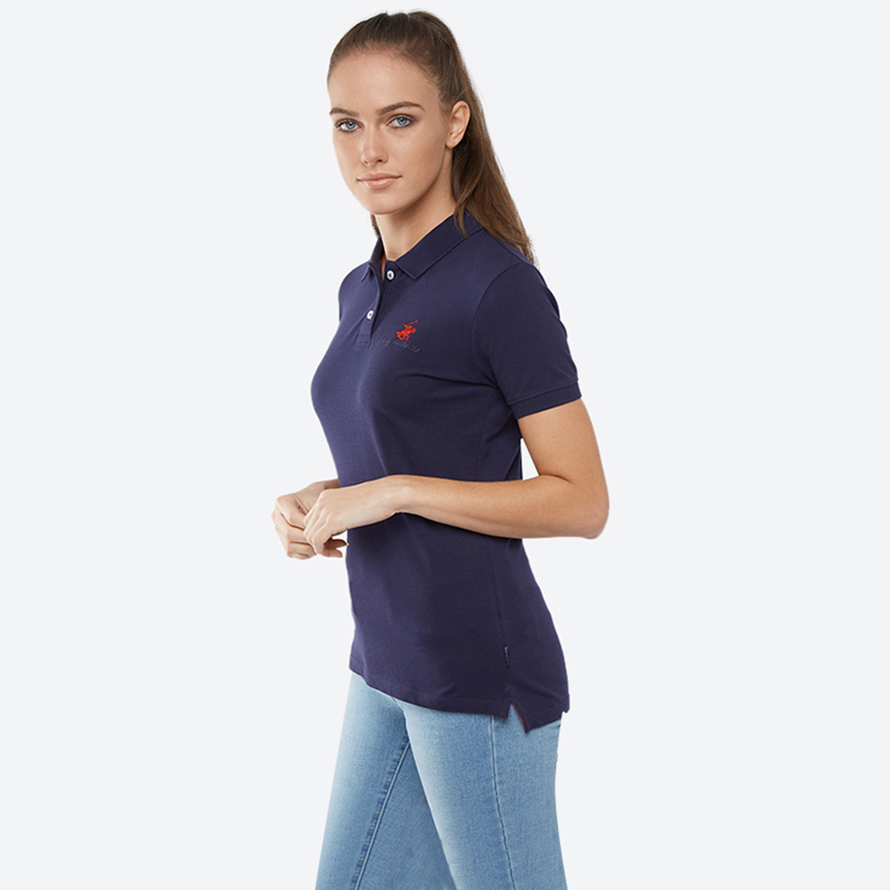 تي شيرت بولو من بيفرلي هيلز بولو كلوب بياقة وأكمام قصيرة مع شعار-women-clothing-tshirts-image-6