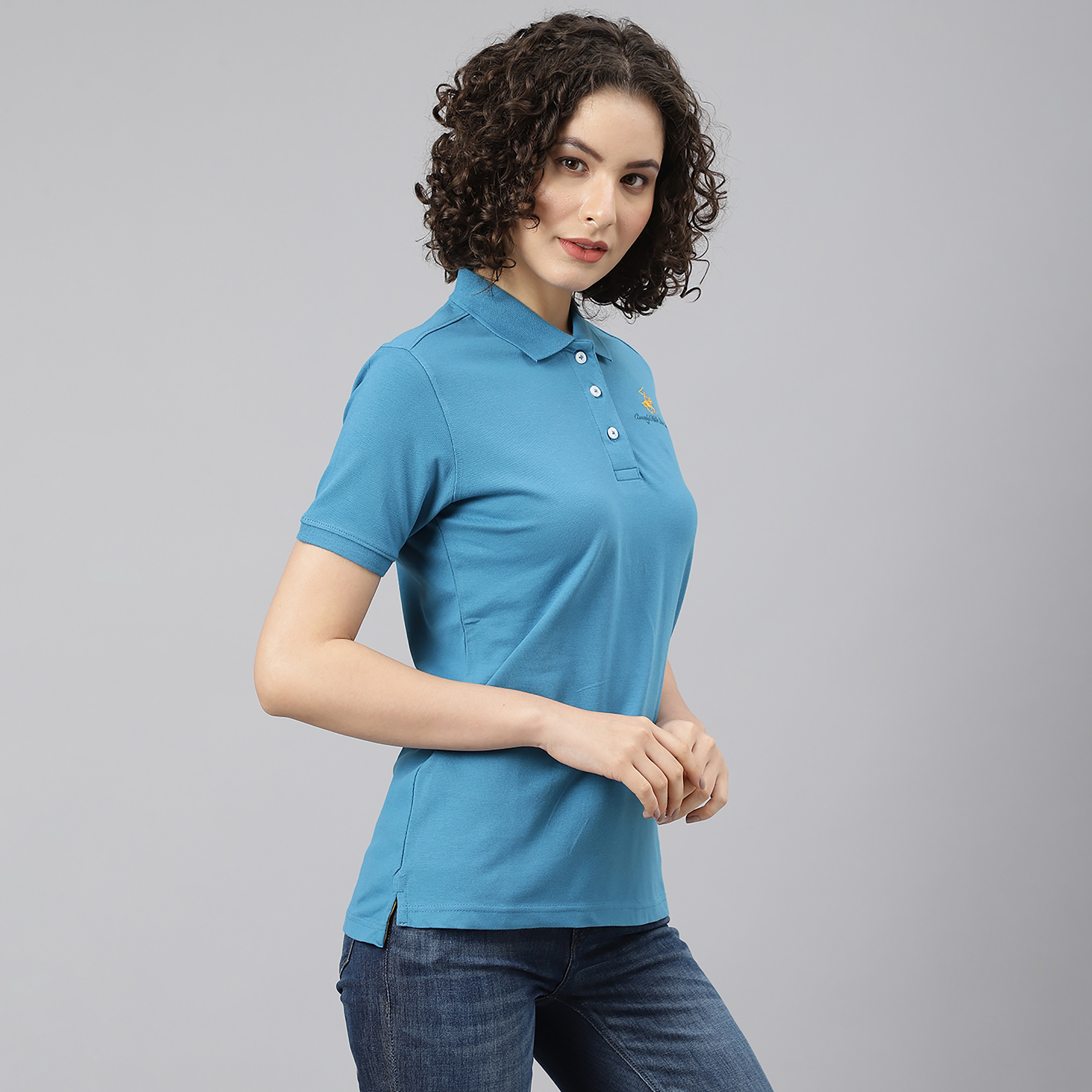 تي شيرت بيفرلي هيلز بولو كلب بأكمام قصيرة سادة بأزرق للنساء-women-clothing-tshirts-image-3