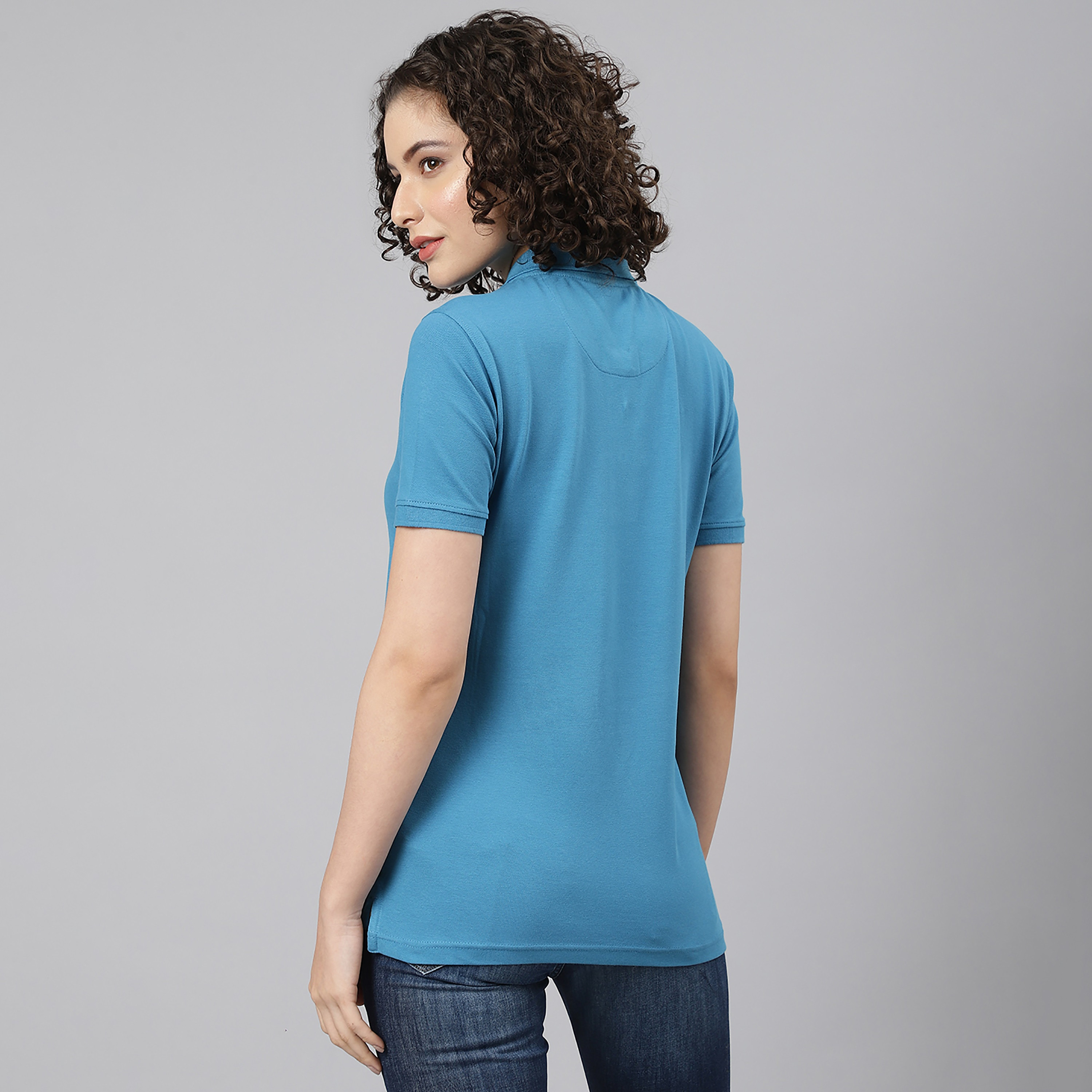 تي شيرت بيفرلي هيلز بولو كلب بأكمام قصيرة سادة بأزرق للنساء-women-clothing-tshirts-image-4
