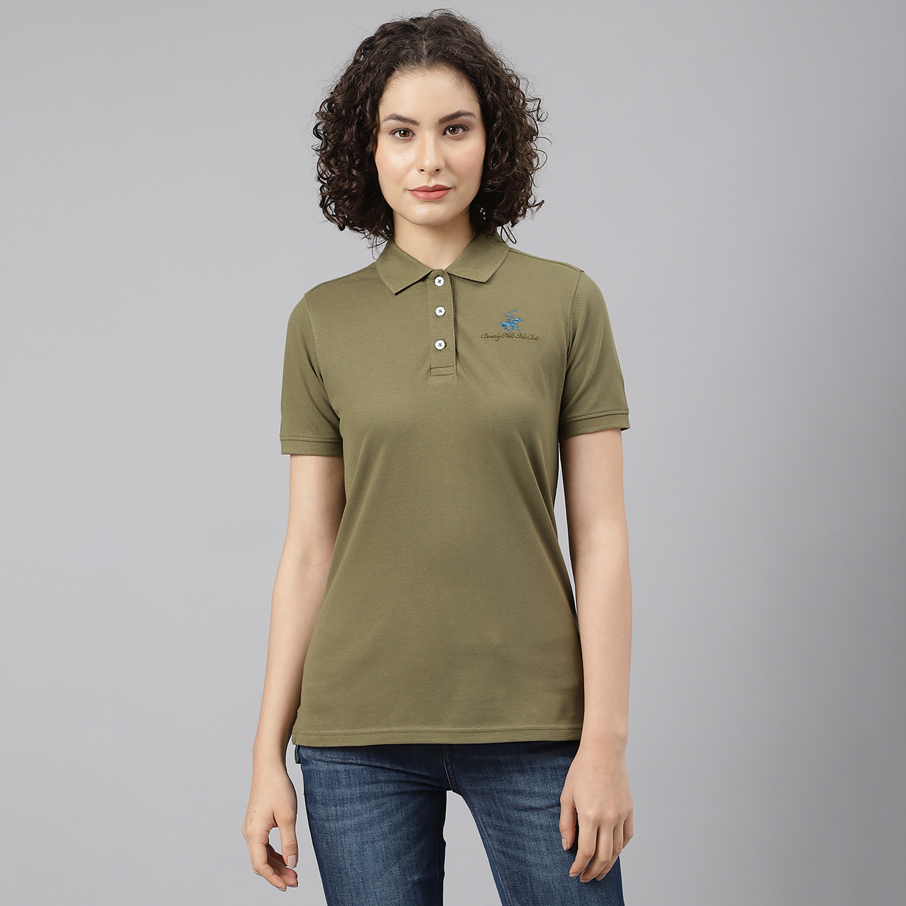 تي شيرت بيفرلي هيلز بولو كلب بأكمام قصيرة سادة بأزرق للنساء-women-clothing-tshirts-image-8