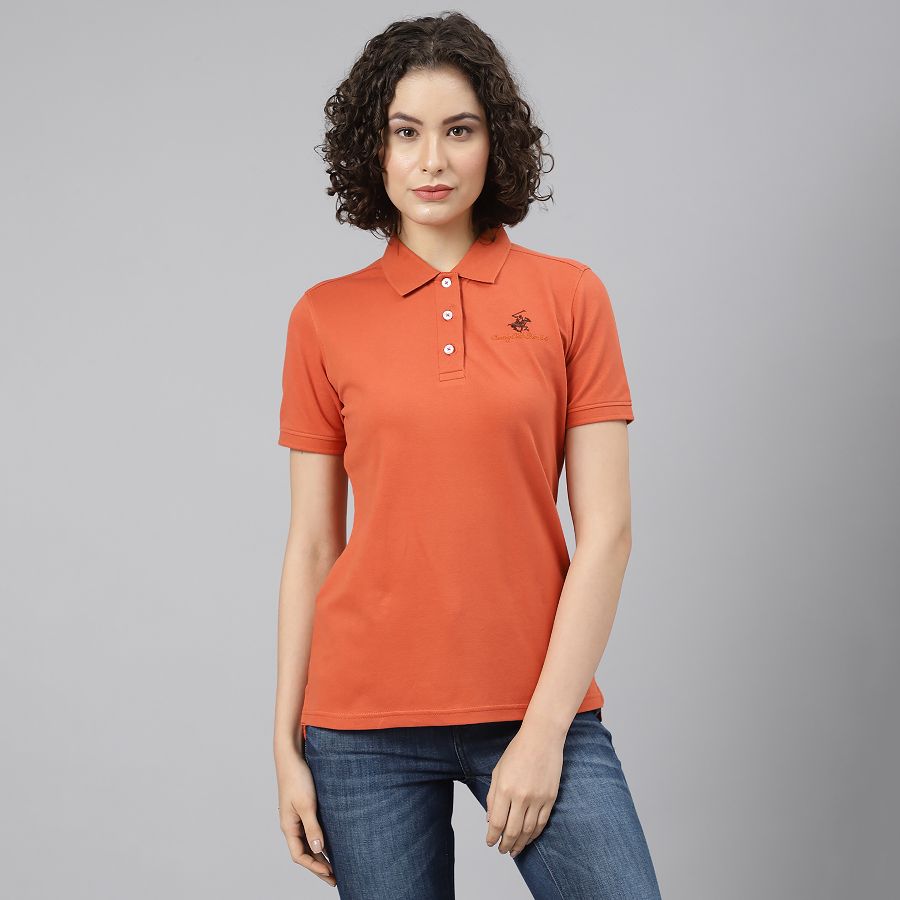 تي شيرت بيفرلي هيلز بولو كلب بأكمام قصيرة سادة بأزرق للنساء-women-clothing-tshirts-image-15