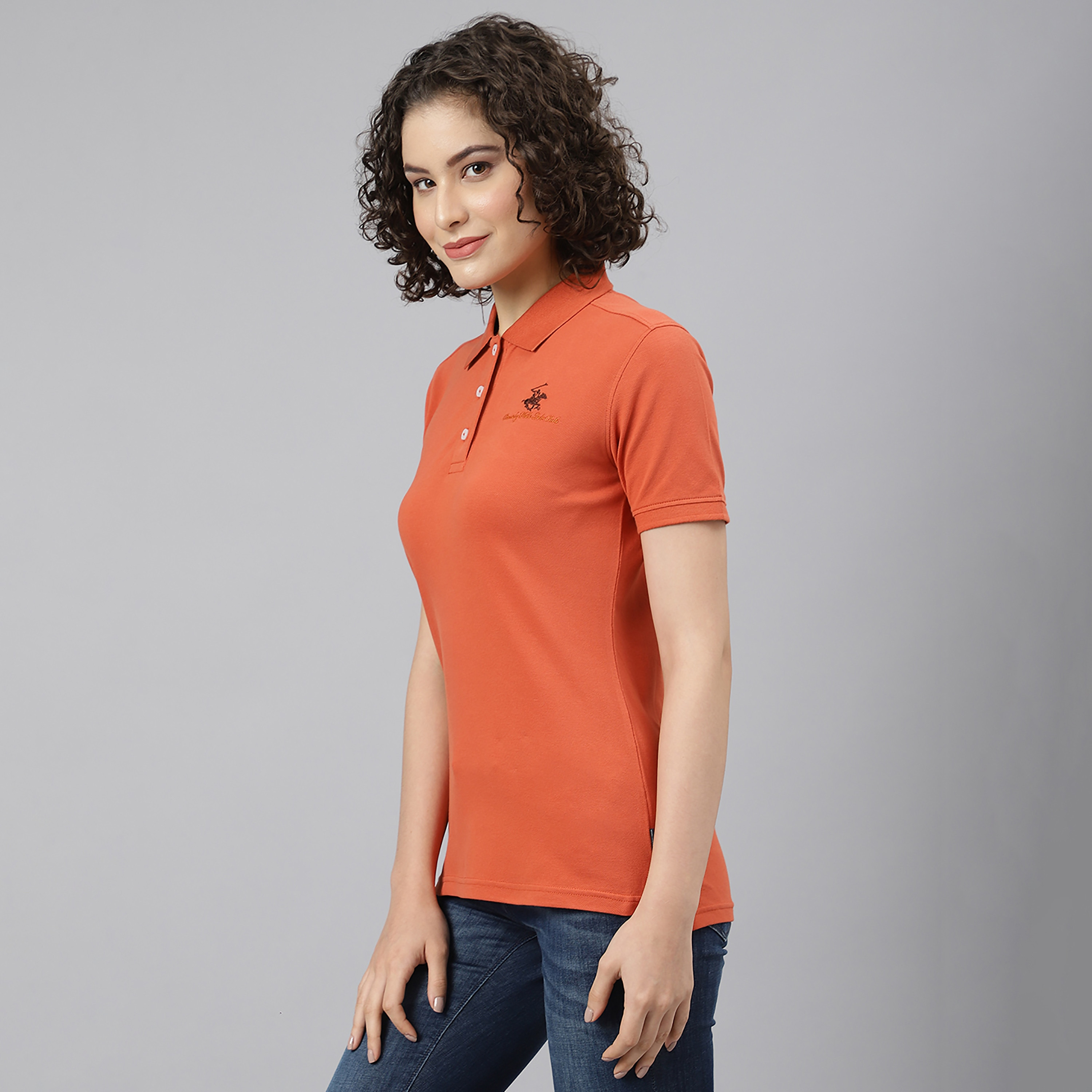 تي شيرت بيفرلي هيلز بولو كلب بأكمام قصيرة سادة بأزرق للنساء-women-clothing-tshirts-image-16