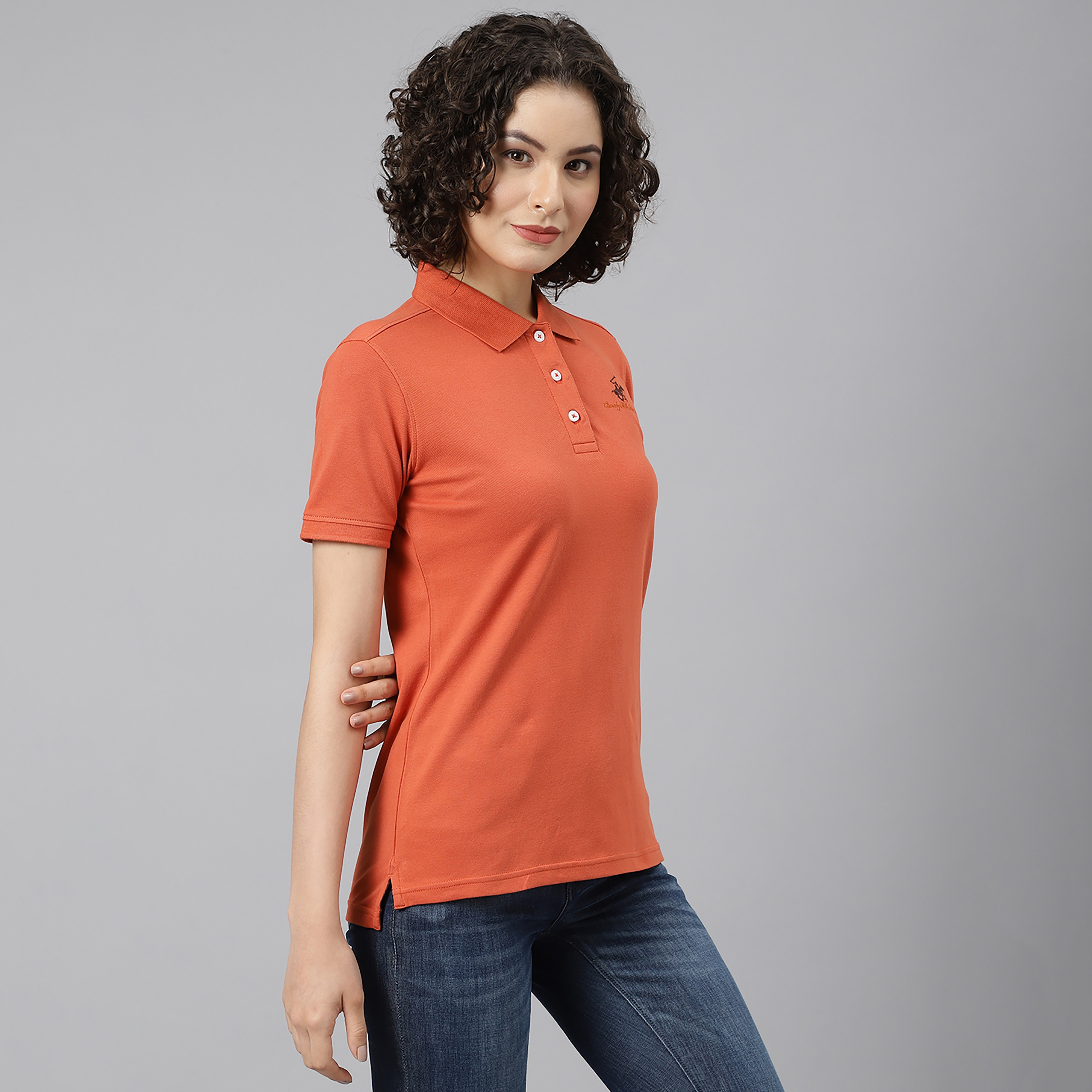 تي شيرت بيفرلي هيلز بولو كلب بأكمام قصيرة سادة بأزرق للنساء-women-clothing-tshirts-image-17