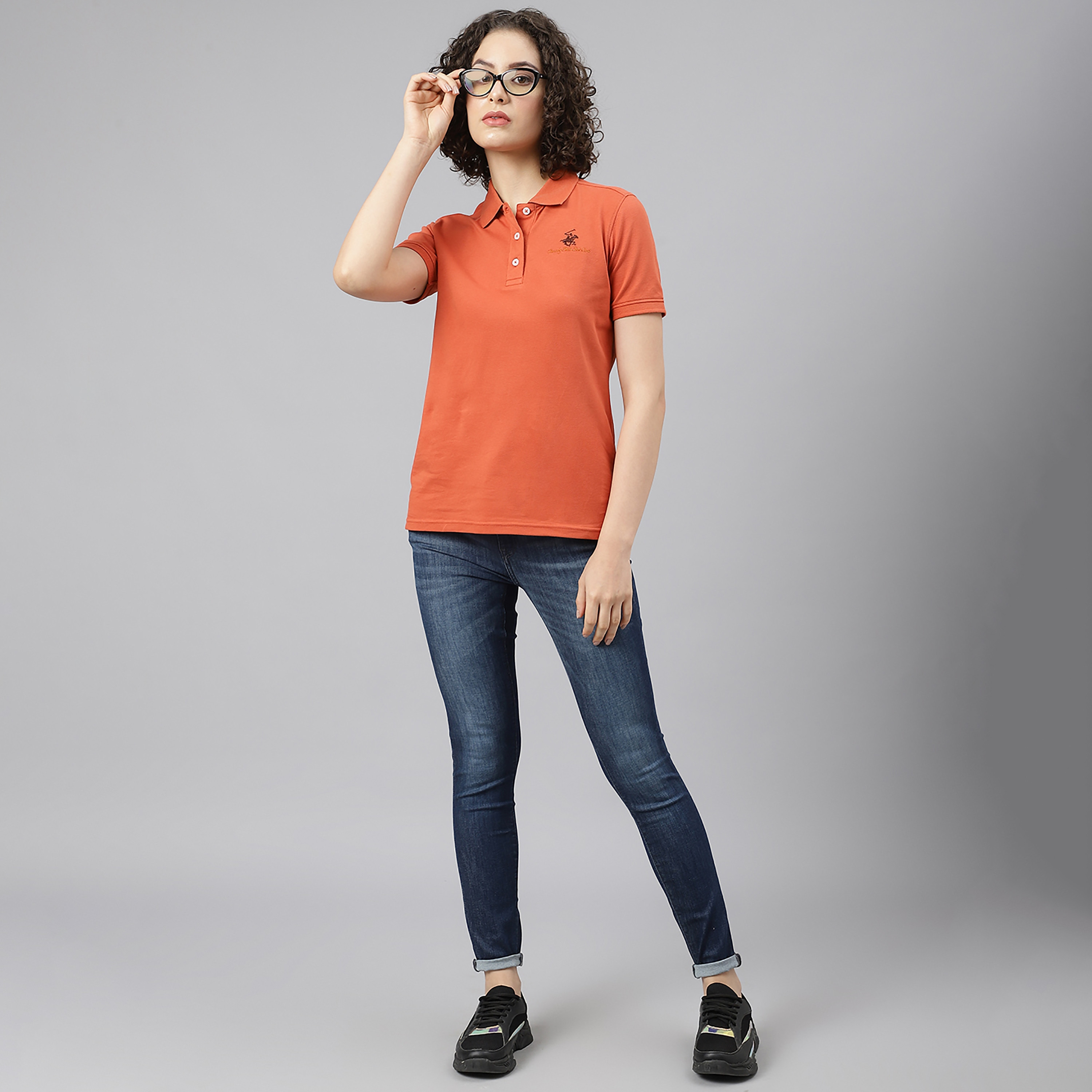 تي شيرت بيفرلي هيلز بولو كلب بأكمام قصيرة سادة بأزرق للنساء-women-clothing-tshirts-image-20