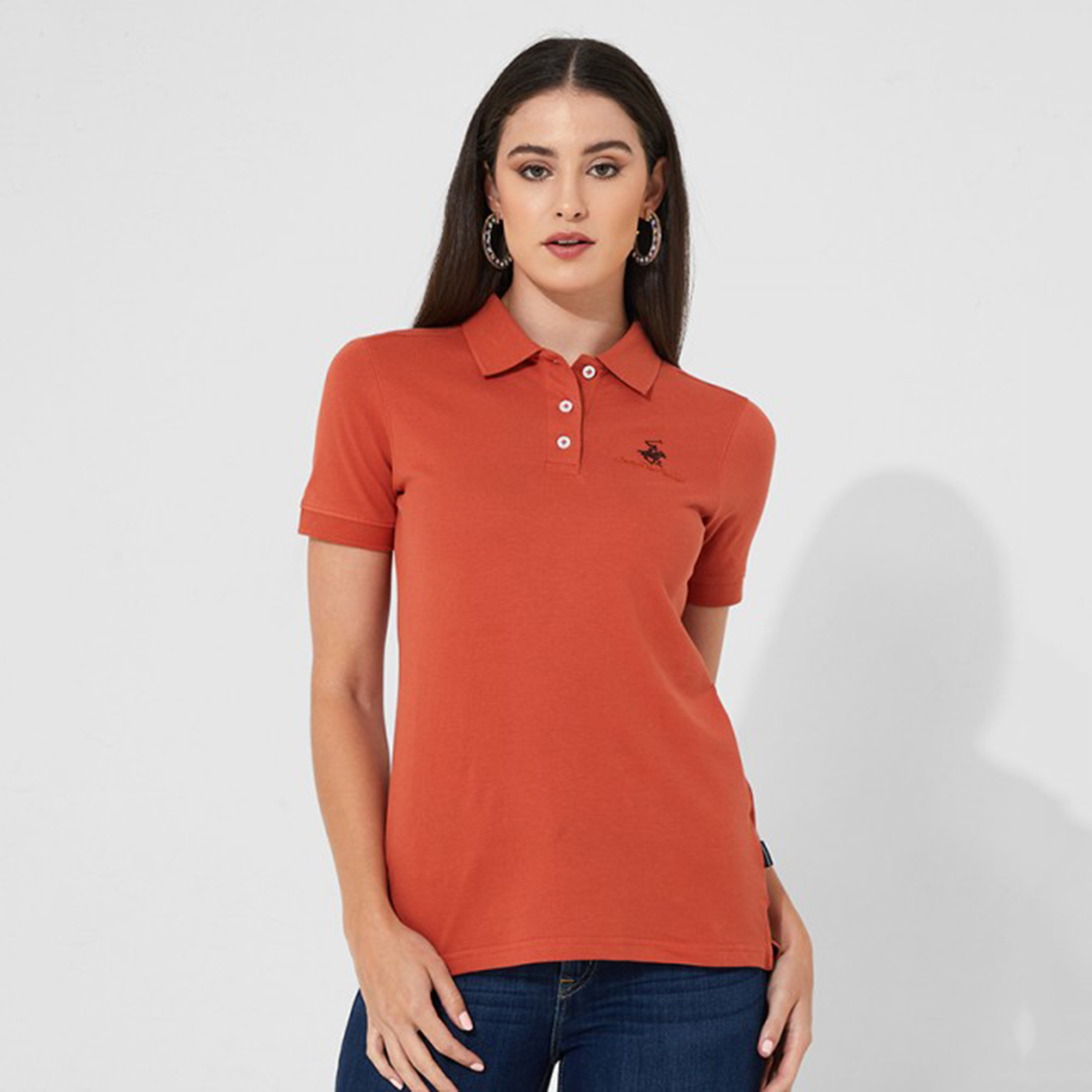 تي شيرت بيفرلي هيلز بولو كلب بأكمام قصيرة سادة بأزرق للنساء-women-clothing-tshirts-image-22