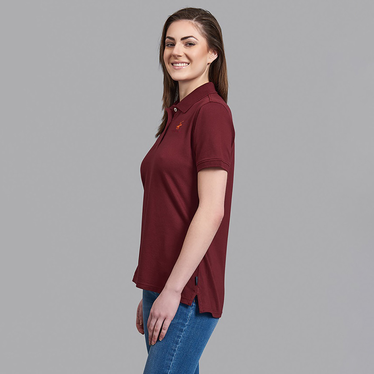 تي شيرت بولو من بيفرلي هيلز بولو كلب نسائي مع شعار بلون بني غامق بأكمام قصيرة-women-clothing-tshirts-image-2