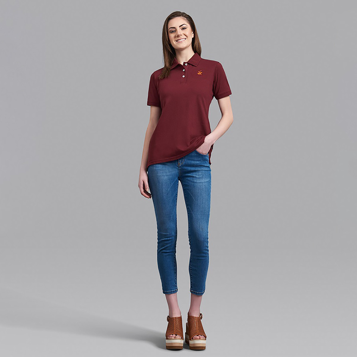 تي شيرت بولو من بيفرلي هيلز بولو كلب نسائي مع شعار بلون بني غامق بأكمام قصيرة-women-clothing-tshirts-image-6