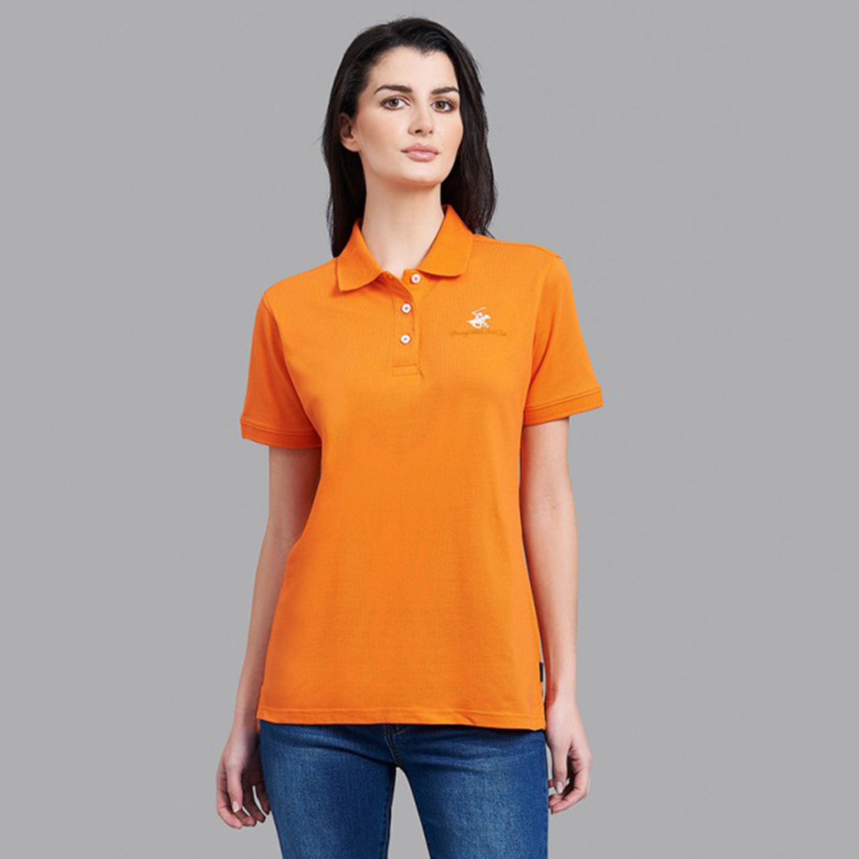 Beverly Hills Polo Club Women Orange Plain Short Sleeves Polo T-Shirt-women-clothing-tshirts-image-1