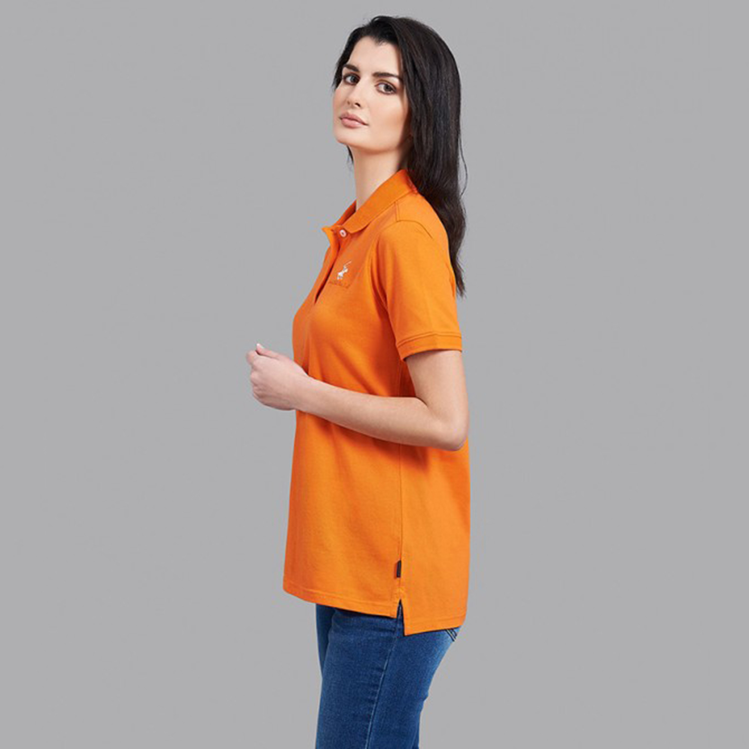 تي شيرت بيفرلي هيلز بولو كلب بأكمام قصيرة سادة بلون برتقالي للنساء-women-clothing-tshirts-image-2