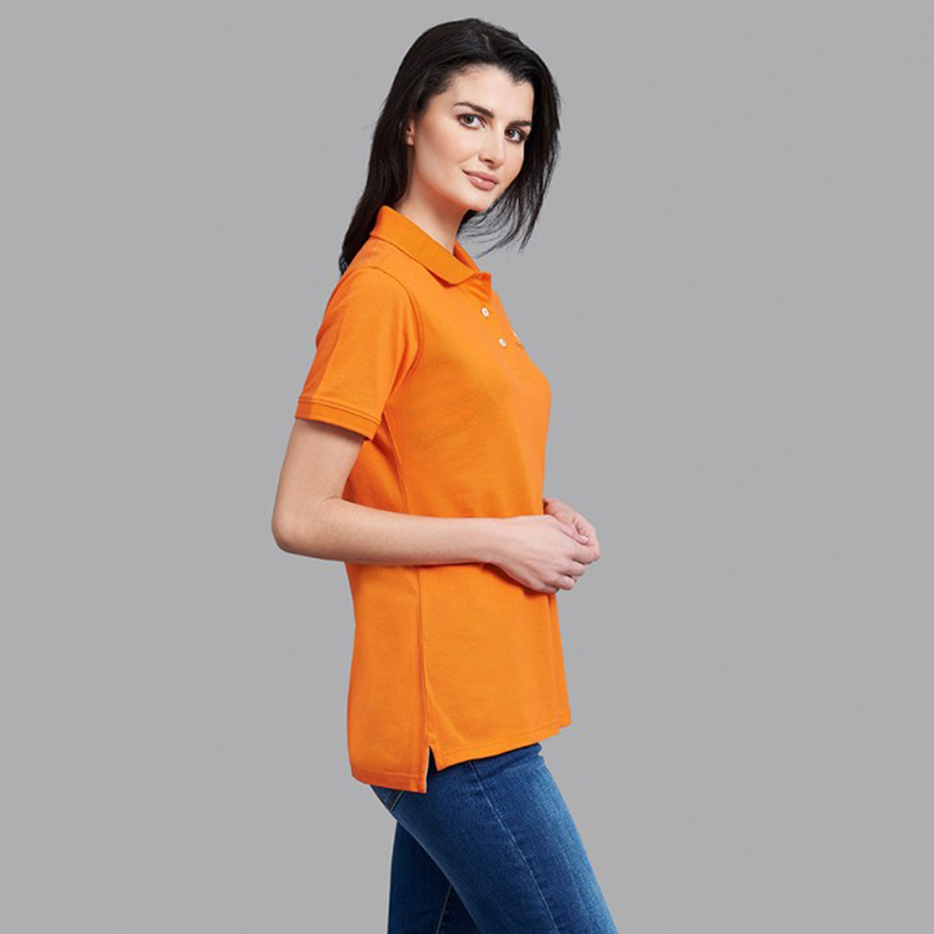 تي شيرت بيفرلي هيلز بولو كلب بأكمام قصيرة سادة بلون برتقالي للنساء-women-clothing-tshirts-image-3
