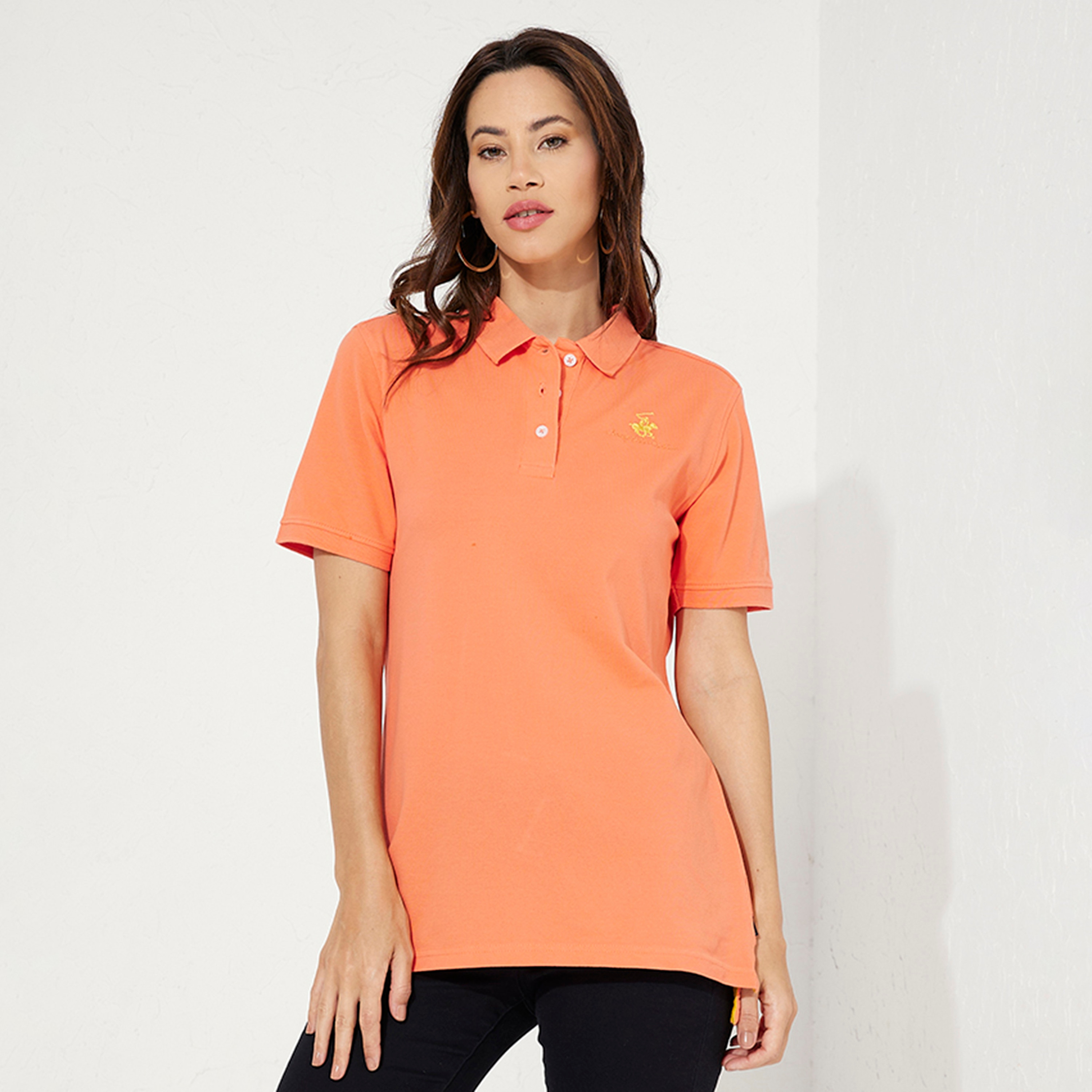 Beverly Hills Polo Club Logo Collared Short Sleeves Polo T-Shirt-women-clothing-tshirts-image-1