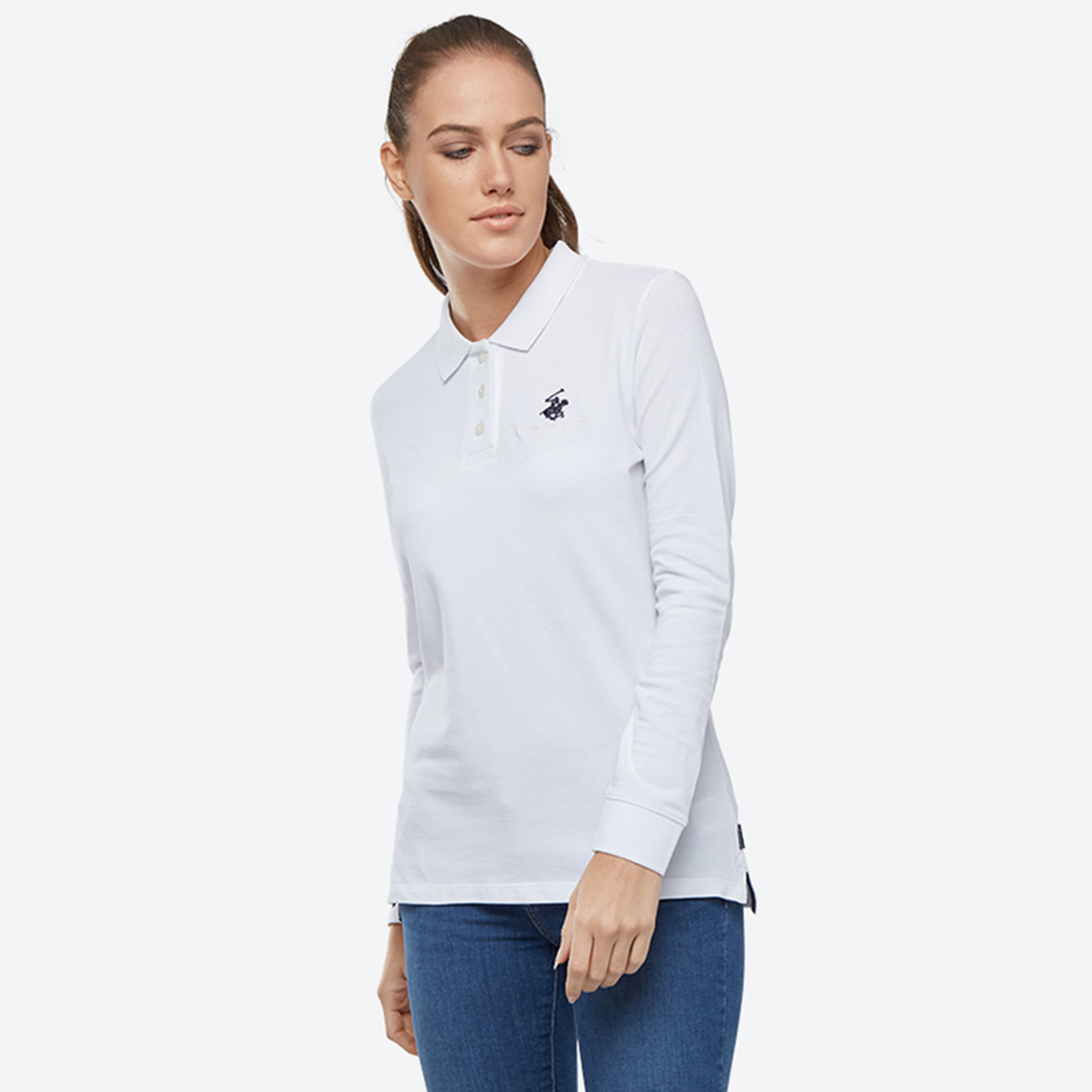 Beverly Hills Polo Club Logo Collared Long Sleeves Polo T-Shirt-women-clothing-tshirts-image-2