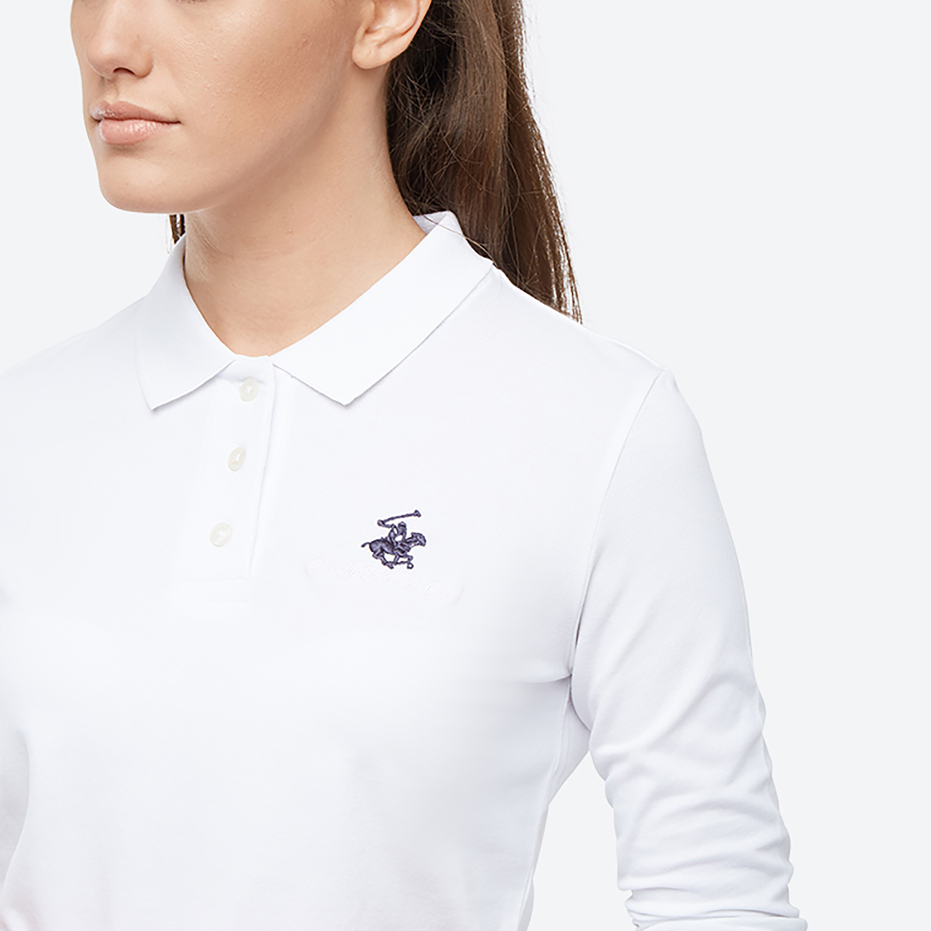 Beverly Hills Polo Club Logo Collared Long Sleeves Polo T-Shirt-women-clothing-tshirts-image-3