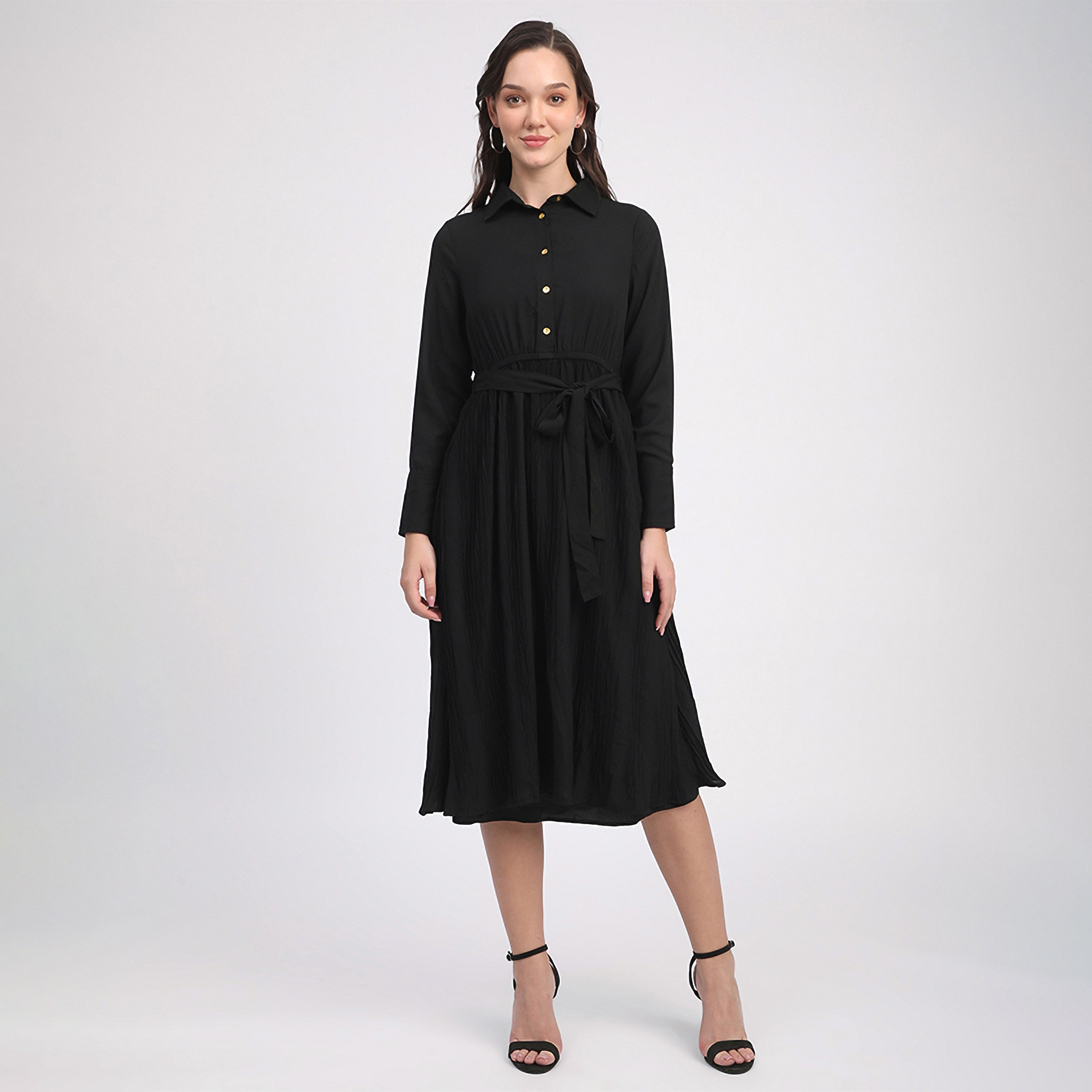 فستان نسائي متوسط الطول بأكمام مطوية من بيفرلي هيلز بولو كلوب-women-clothing-dresses-image-1