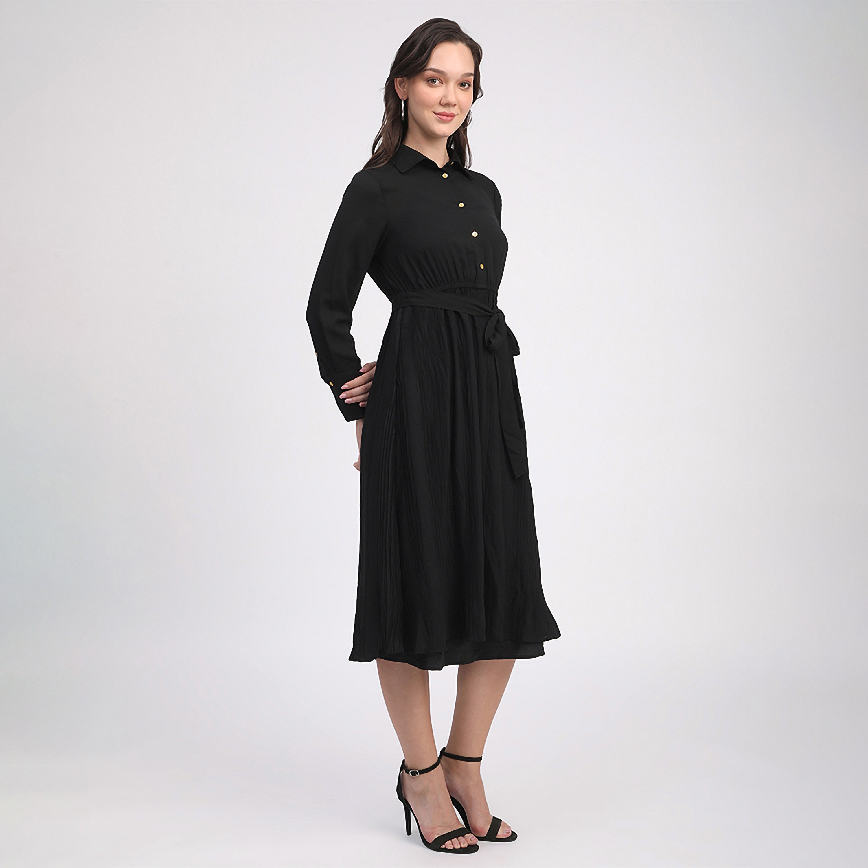 فستان نسائي متوسط الطول بأكمام مطوية من بيفرلي هيلز بولو كلوب-women-clothing-dresses-image-3