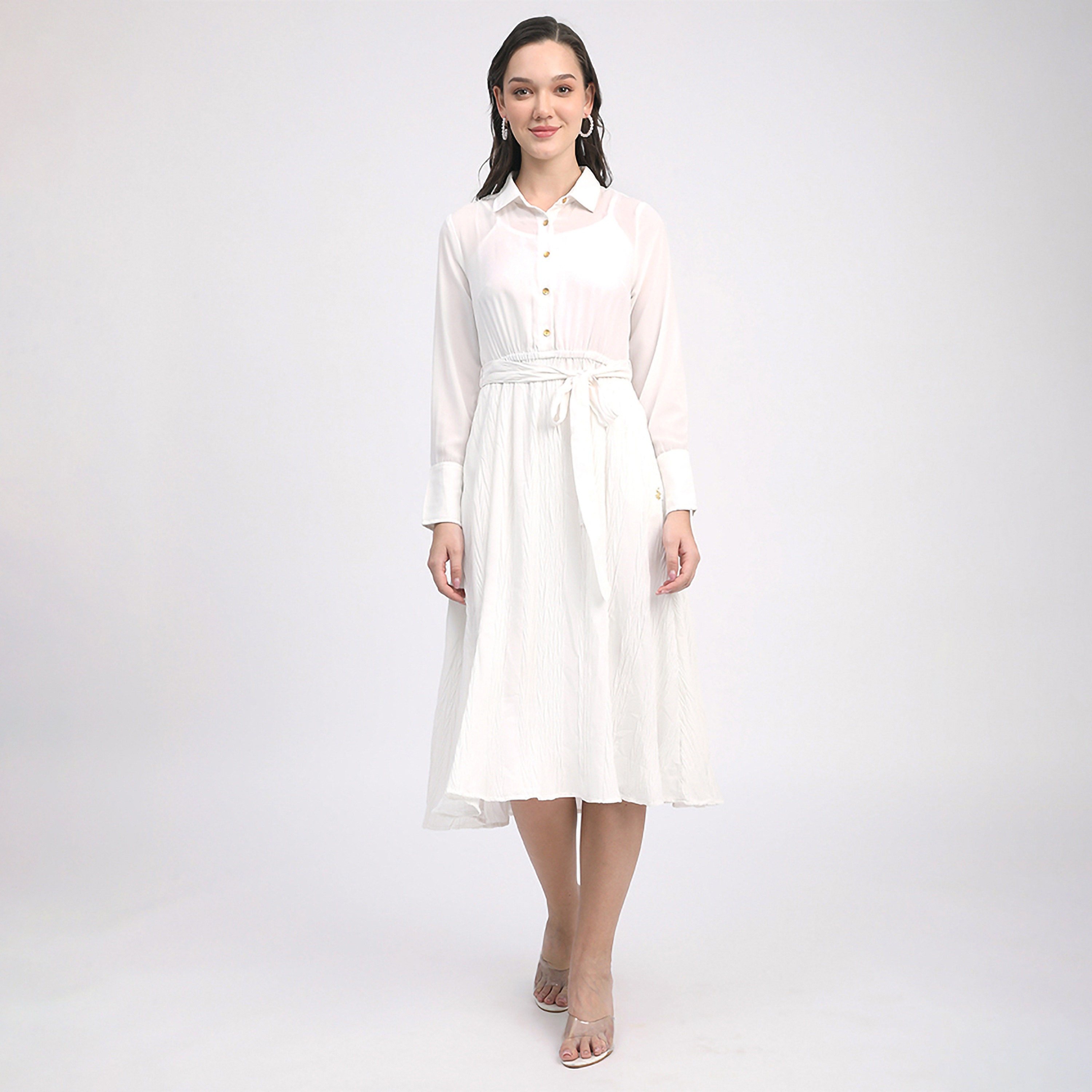 فستان نسائي متوسط الطول بأكمام مطوية من بيفرلي هيلز بولو كلوب-women-clothing-dresses-image-5
