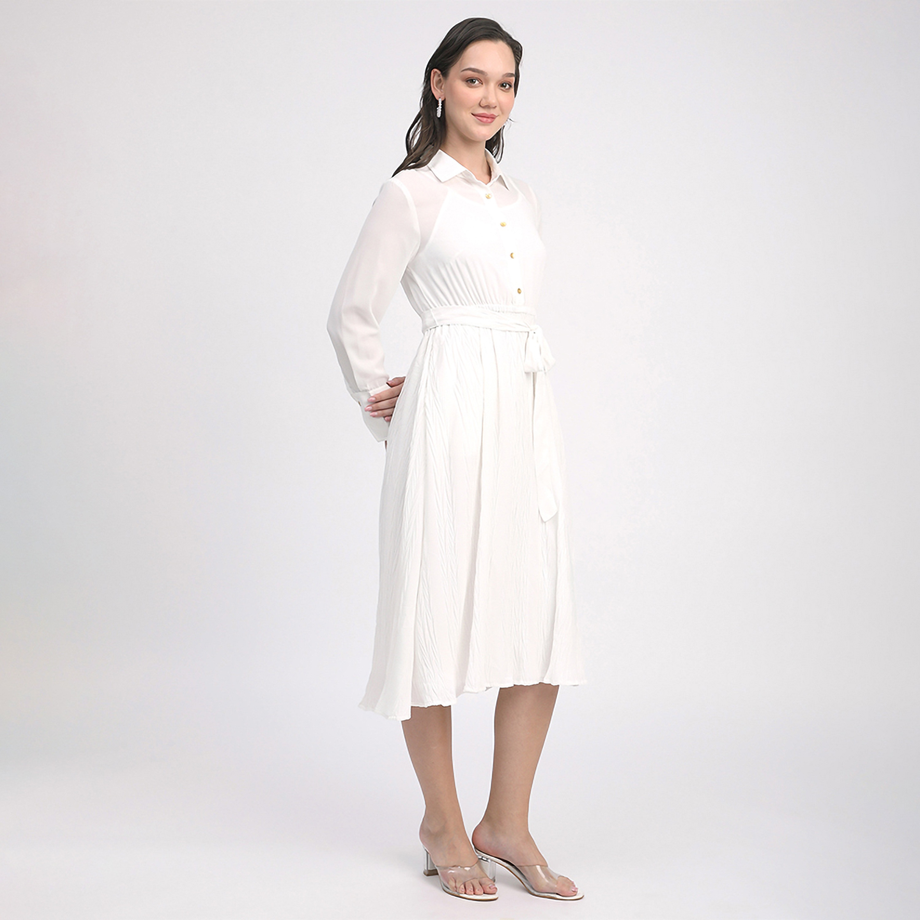فستان نسائي متوسط الطول بأكمام مطوية من بيفرلي هيلز بولو كلوب-women-clothing-dresses-image-7