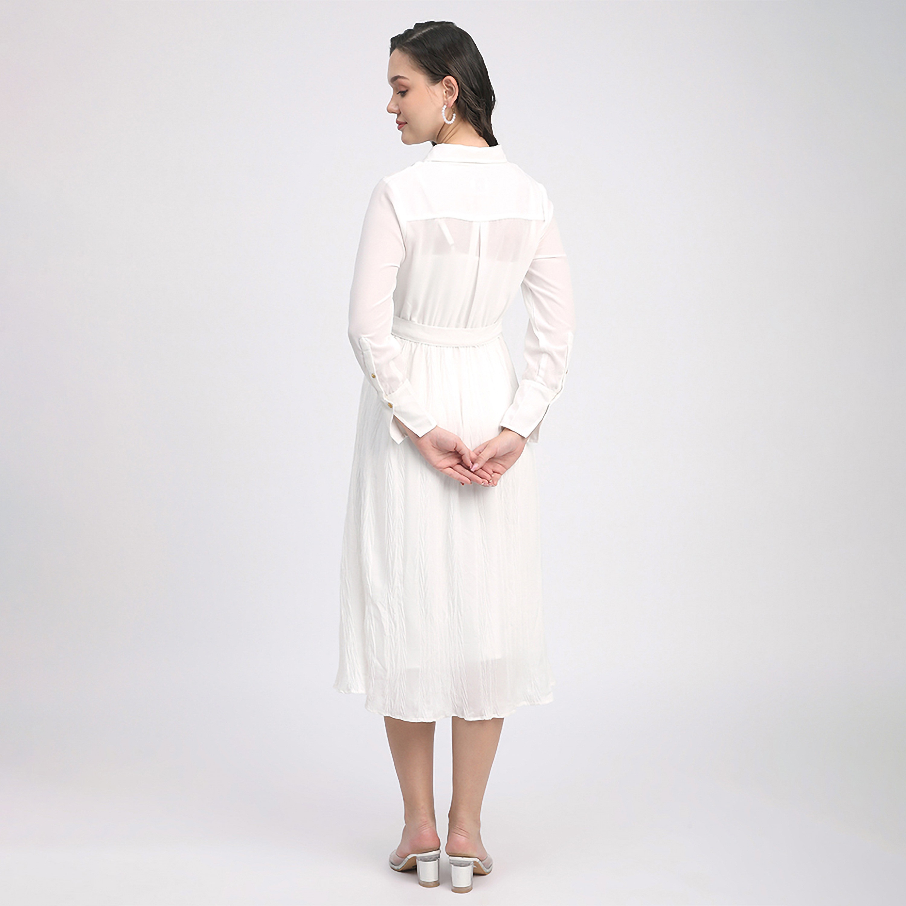 Beverly Hills Polo Club Cotton Cuffed Sleeves Women's Shirt Midi Dress-women-clothing-dresses-image-4
