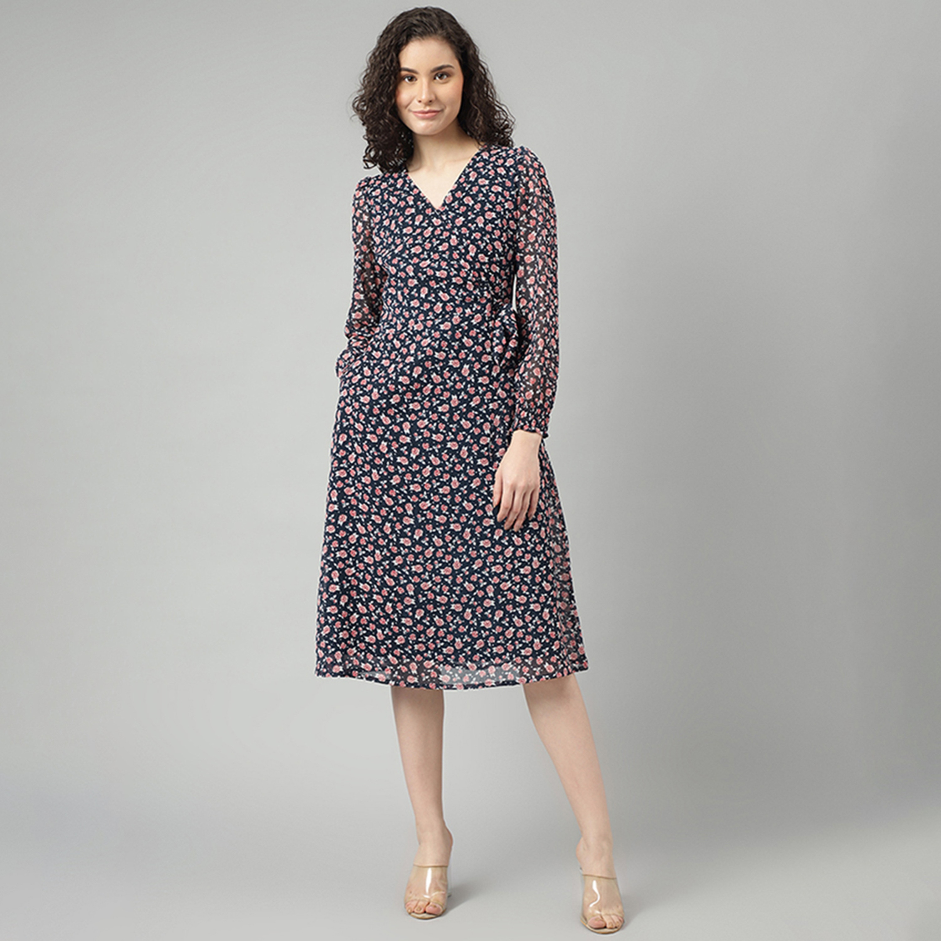 Beverly Hills Polo Club Dark Blue Floral Wrap Midi Dress-women-clothing-dresses-image-1