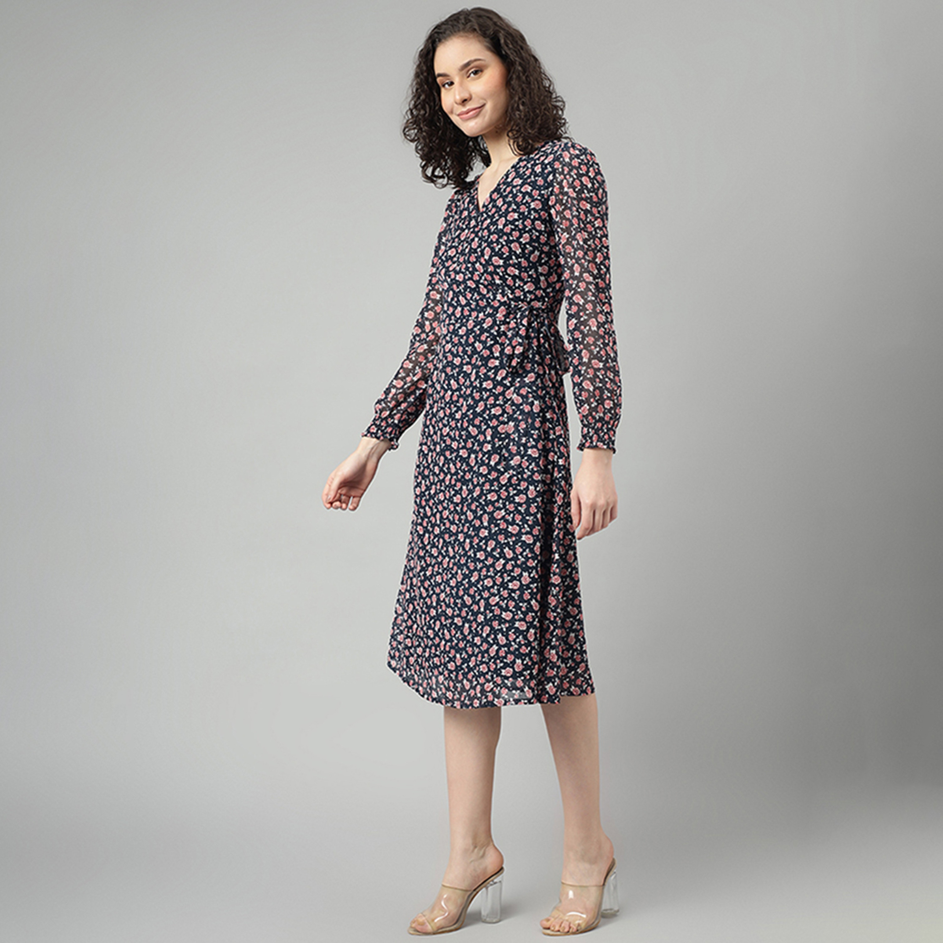 Beverly Hills Polo Club Dark Blue Floral Wrap Midi Dress-women-clothing-dresses-image-2