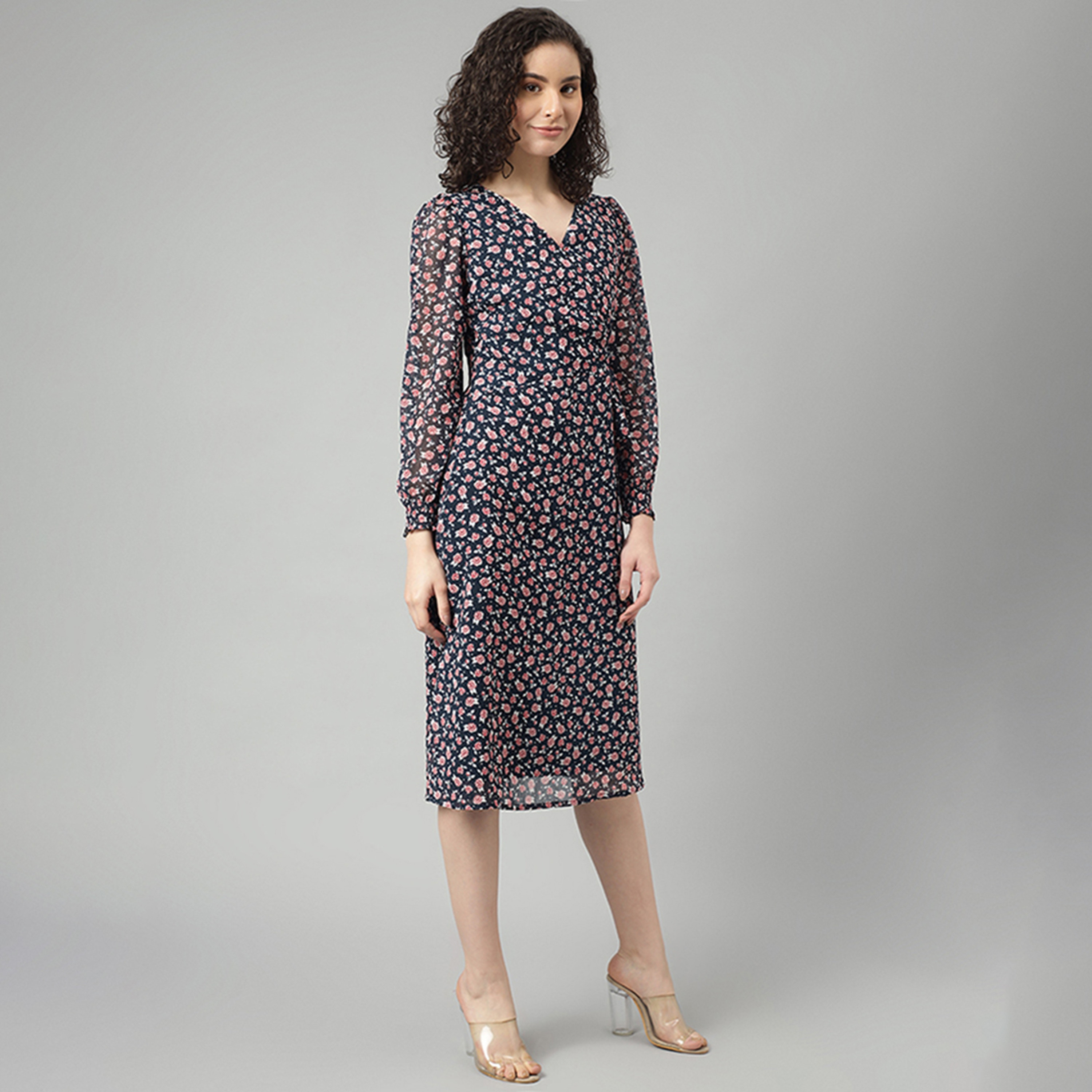Beverly Hills Polo Club Dark Blue Floral Wrap Midi Dress-women-clothing-dresses-image-3