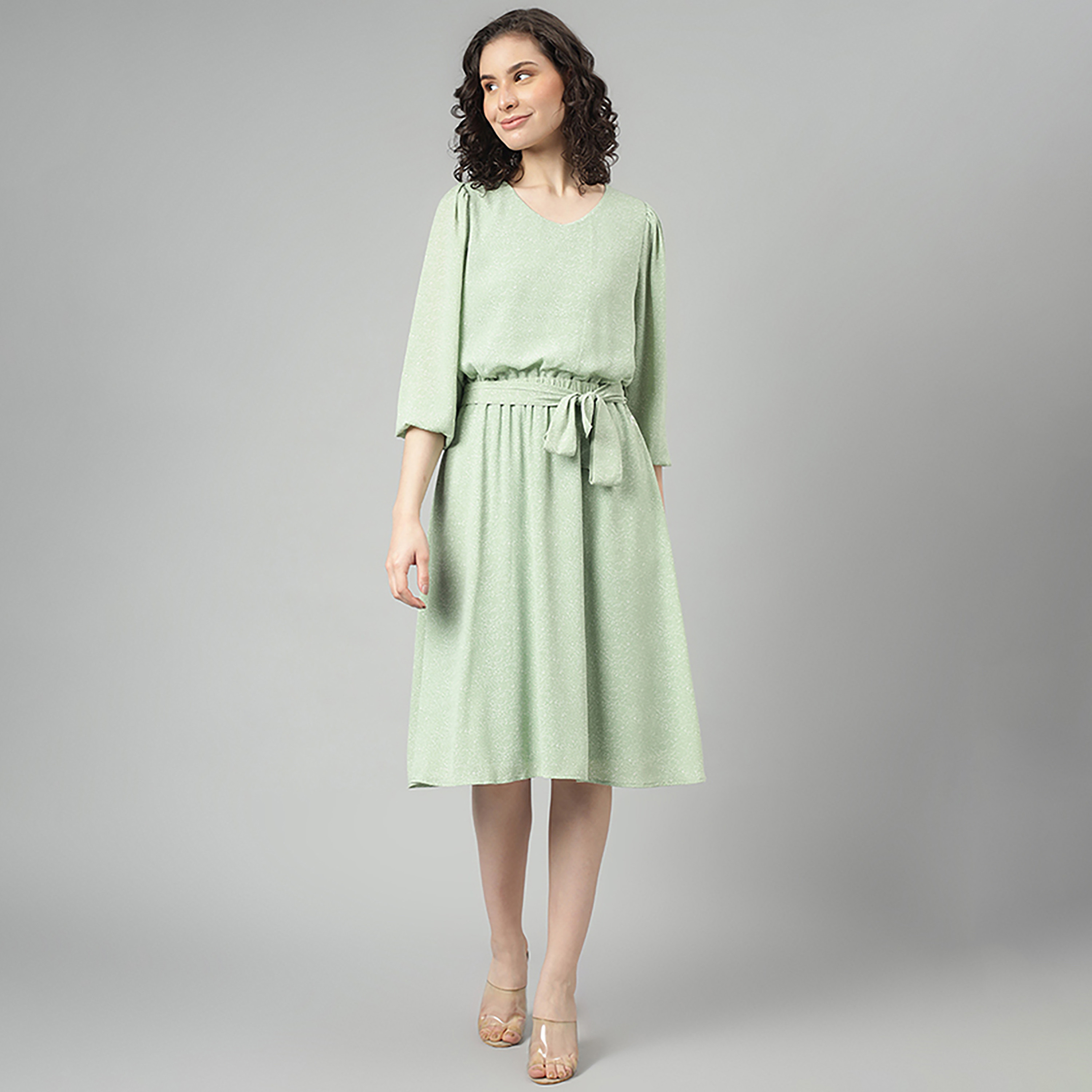 فستان بيفرلي هيلز بولو كلوب مطبوعة متوسط الارتفاع منسوج برقبة على شكل V-women-clothing-dresses-image-1