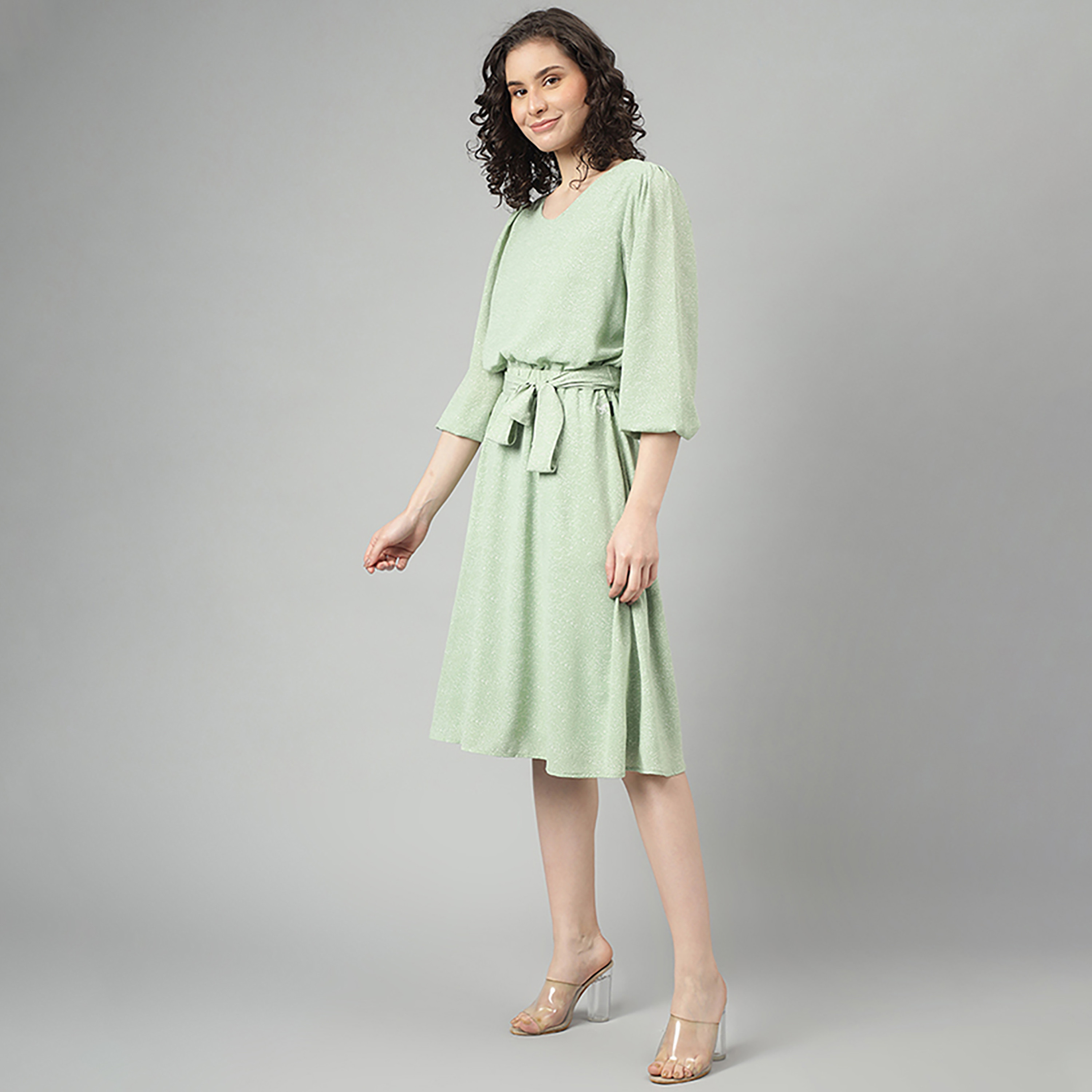 فستان بيفرلي هيلز بولو كلوب مطبوعة متوسط الارتفاع منسوج برقبة على شكل V-women-clothing-dresses-image-2