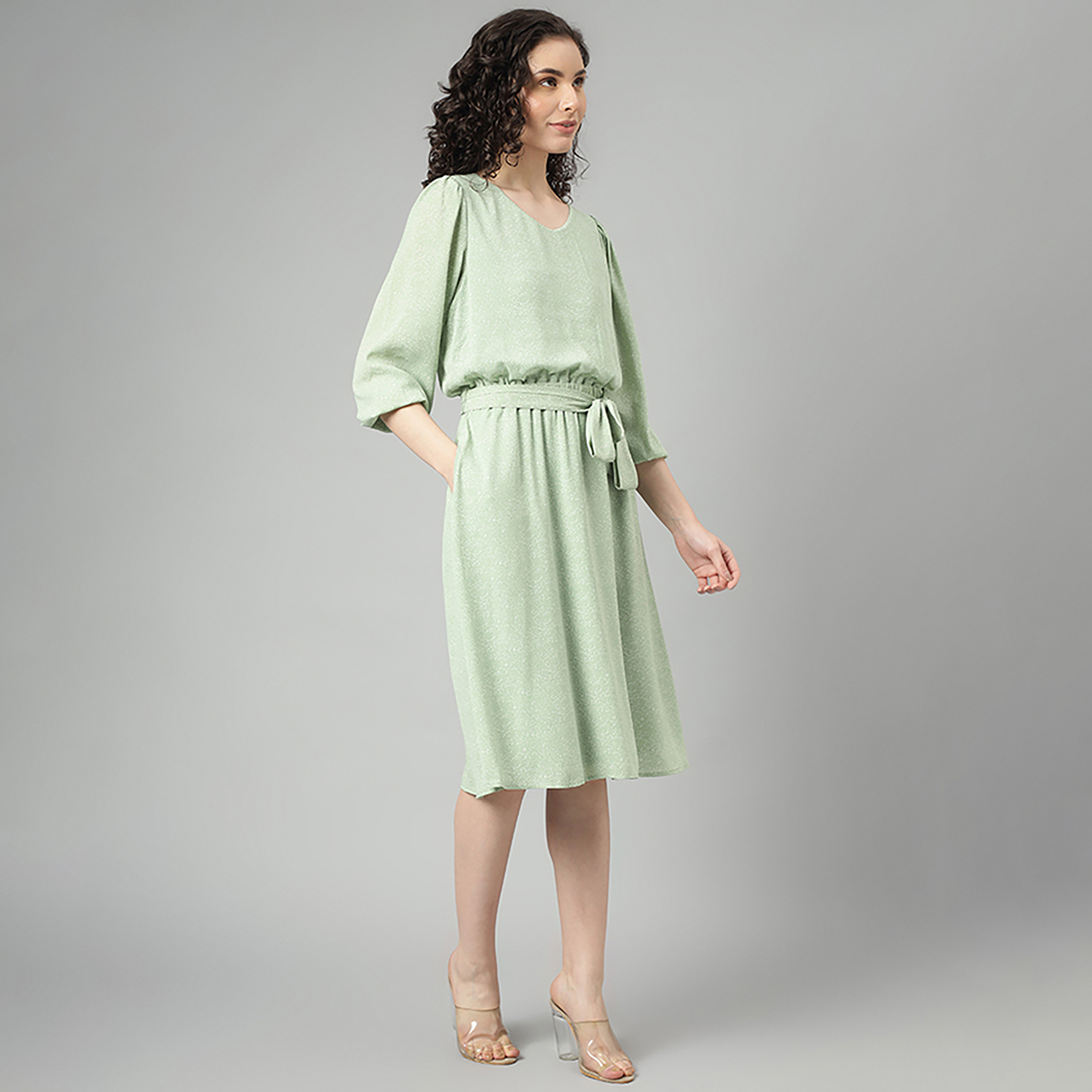فستان بيفرلي هيلز بولو كلوب مطبوعة متوسط الارتفاع منسوج برقبة على شكل V-women-clothing-dresses-image-3