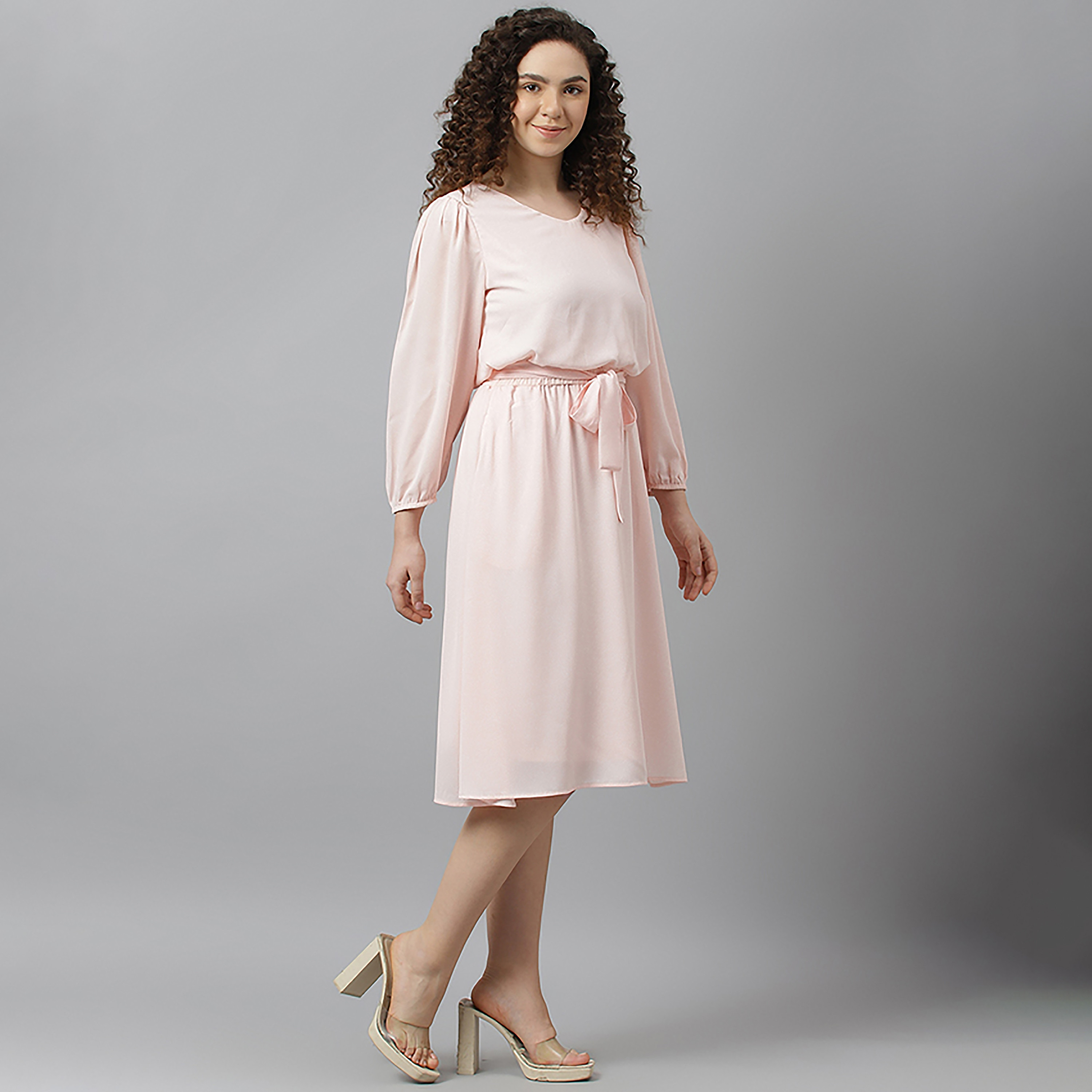 فستان بيفرلي هيلز بولو كلوب مطبوعة متوسط الارتفاع منسوج برقبة على شكل V-women-clothing-dresses-image-7