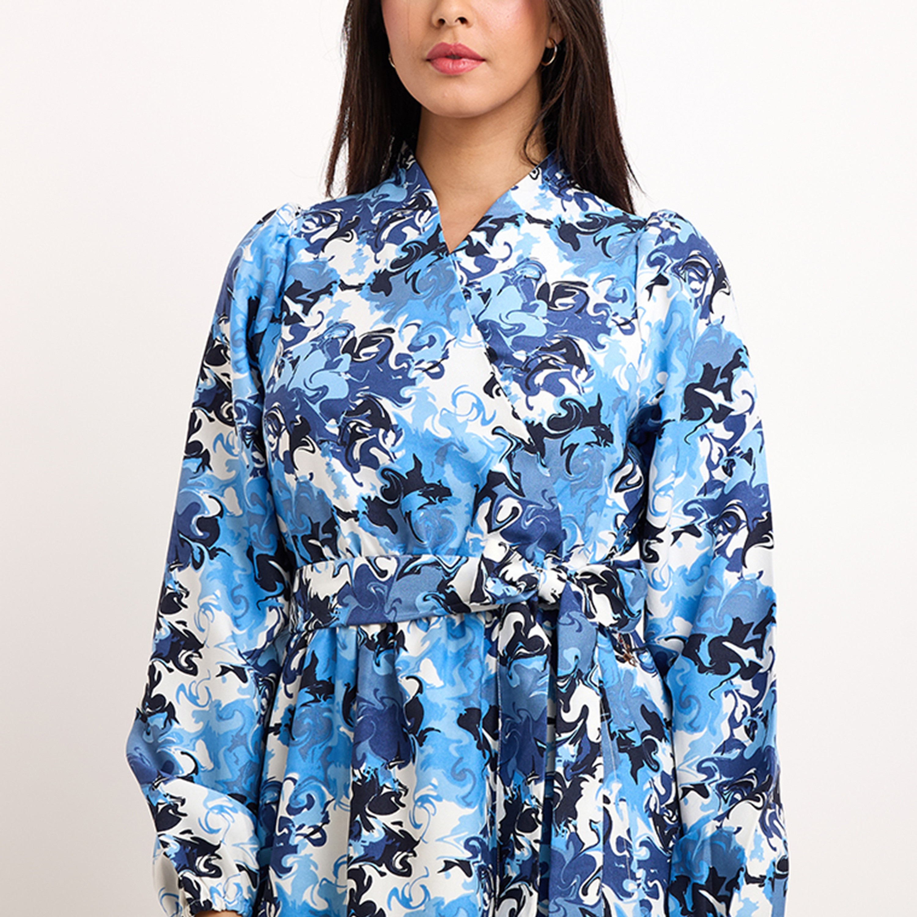 Beverly Hills Polo Club Printed Collared Long Sleeves Women's Midi Shift Dress-women-clothing-dresses-image-2