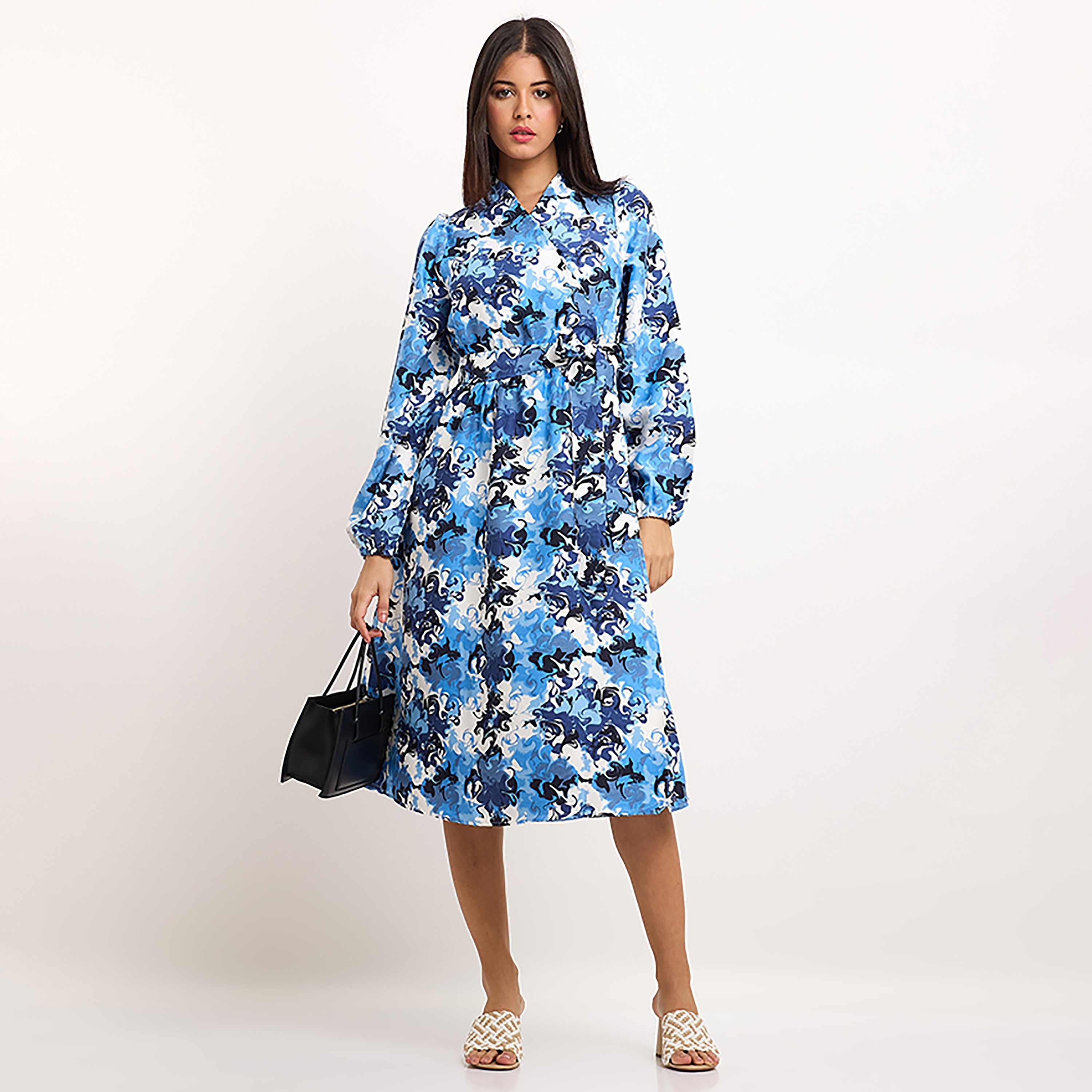 Beverly Hills Polo Club Printed Collared Long Sleeves Women's Midi Shift Dress-women-clothing-dresses-image-3