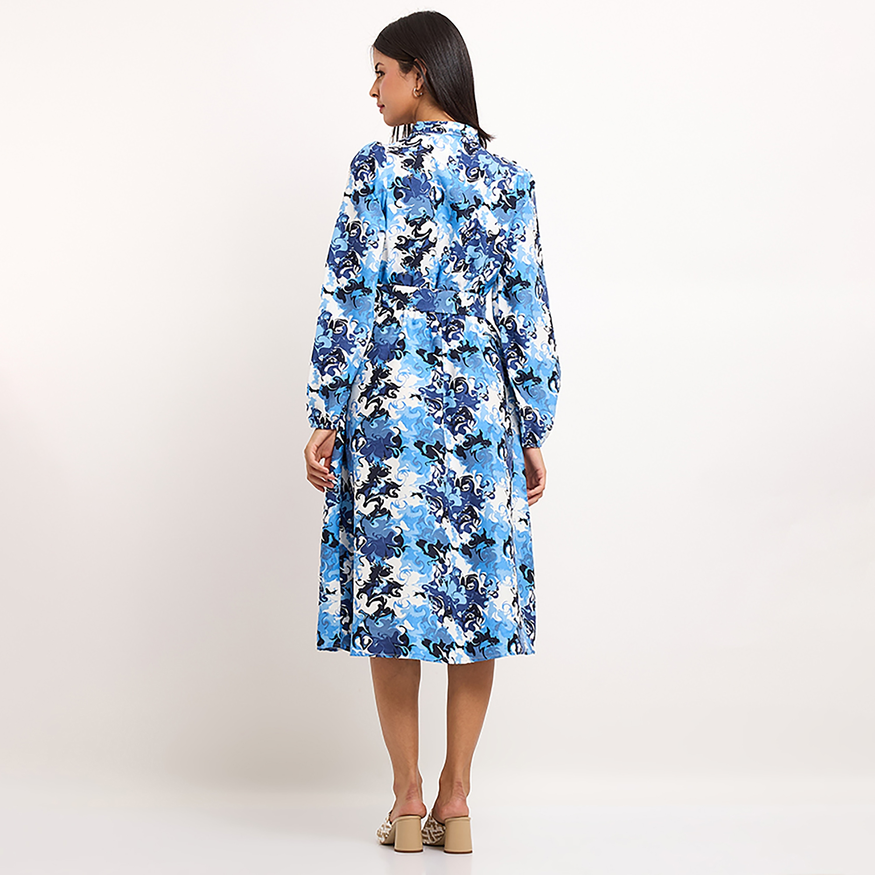 Beverly Hills Polo Club Printed Collared Long Sleeves Women's Midi Shift Dress-women-clothing-dresses-image-4