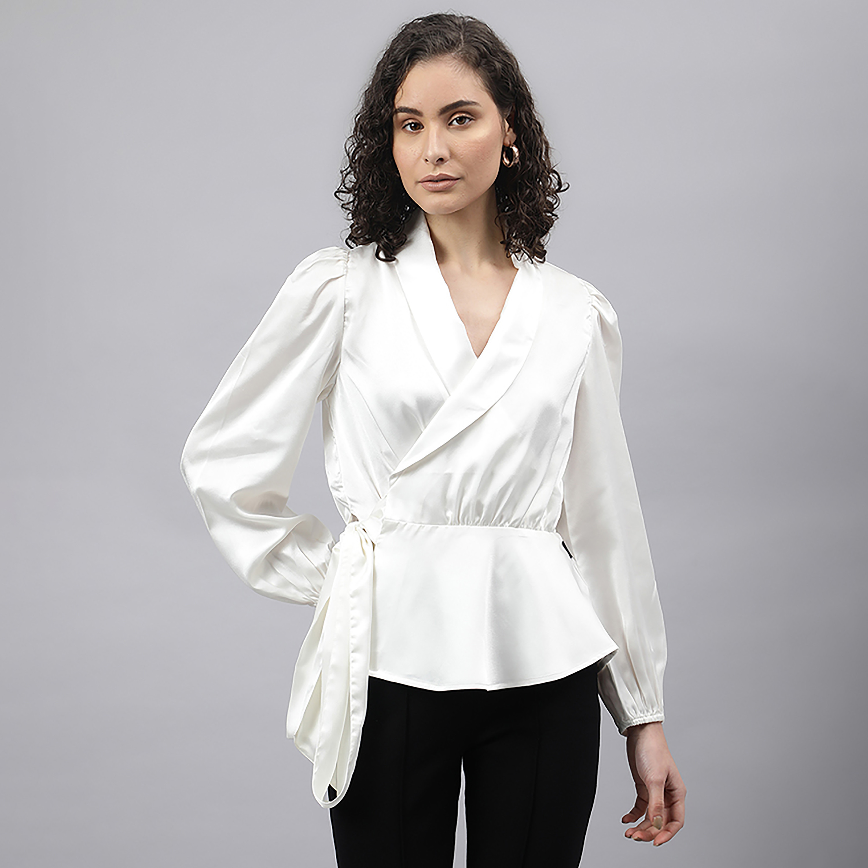 توب ذو ملفوف بأكمام طويلة من بيفرلي هيلز بولو كلوب سادة مع شال لابيل-women-clothing-shirtsandblouses-blouses-image-9