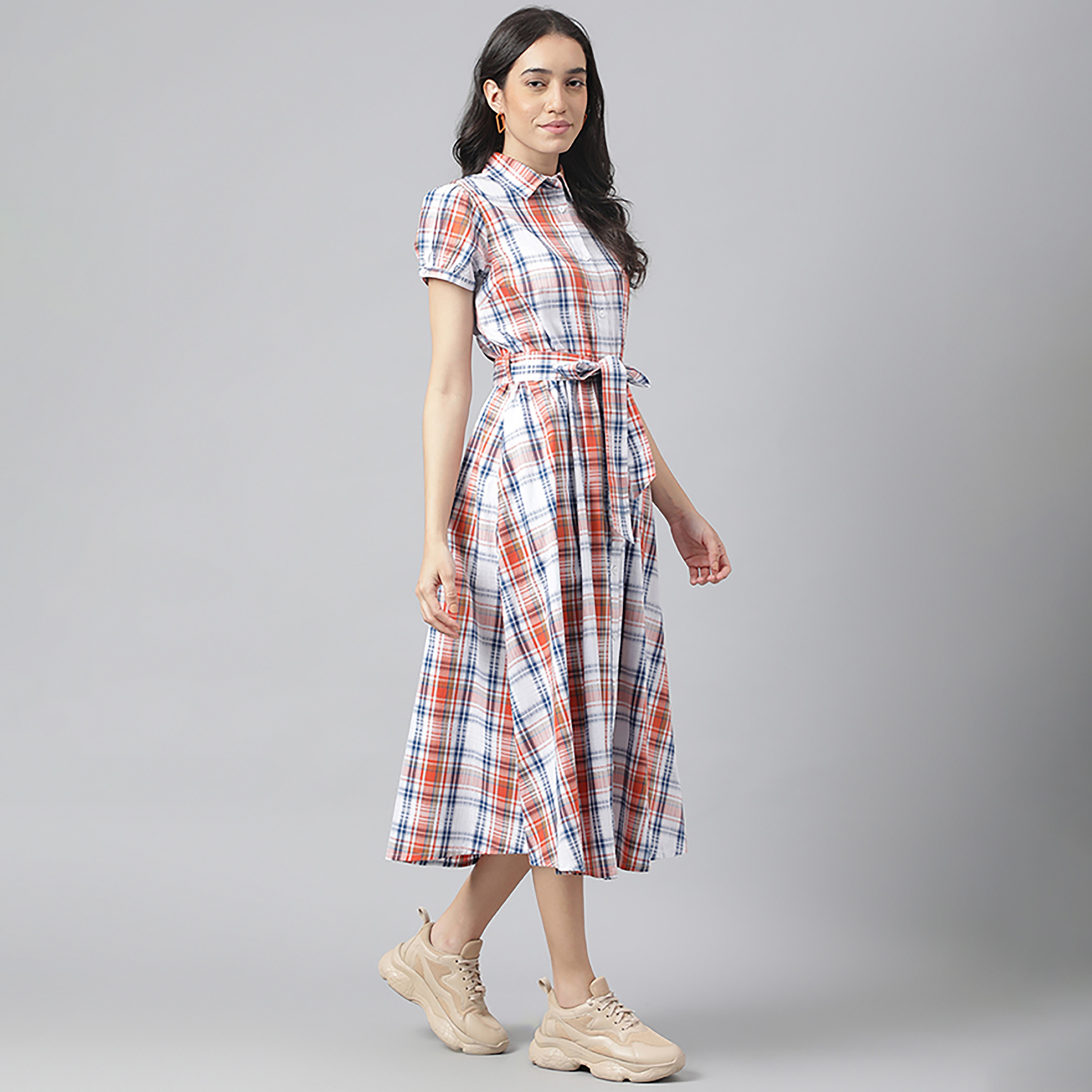 Beverly Hills Polo Club Checks Collared Midi Shirt Dress-women-clothing-dresses-image-3