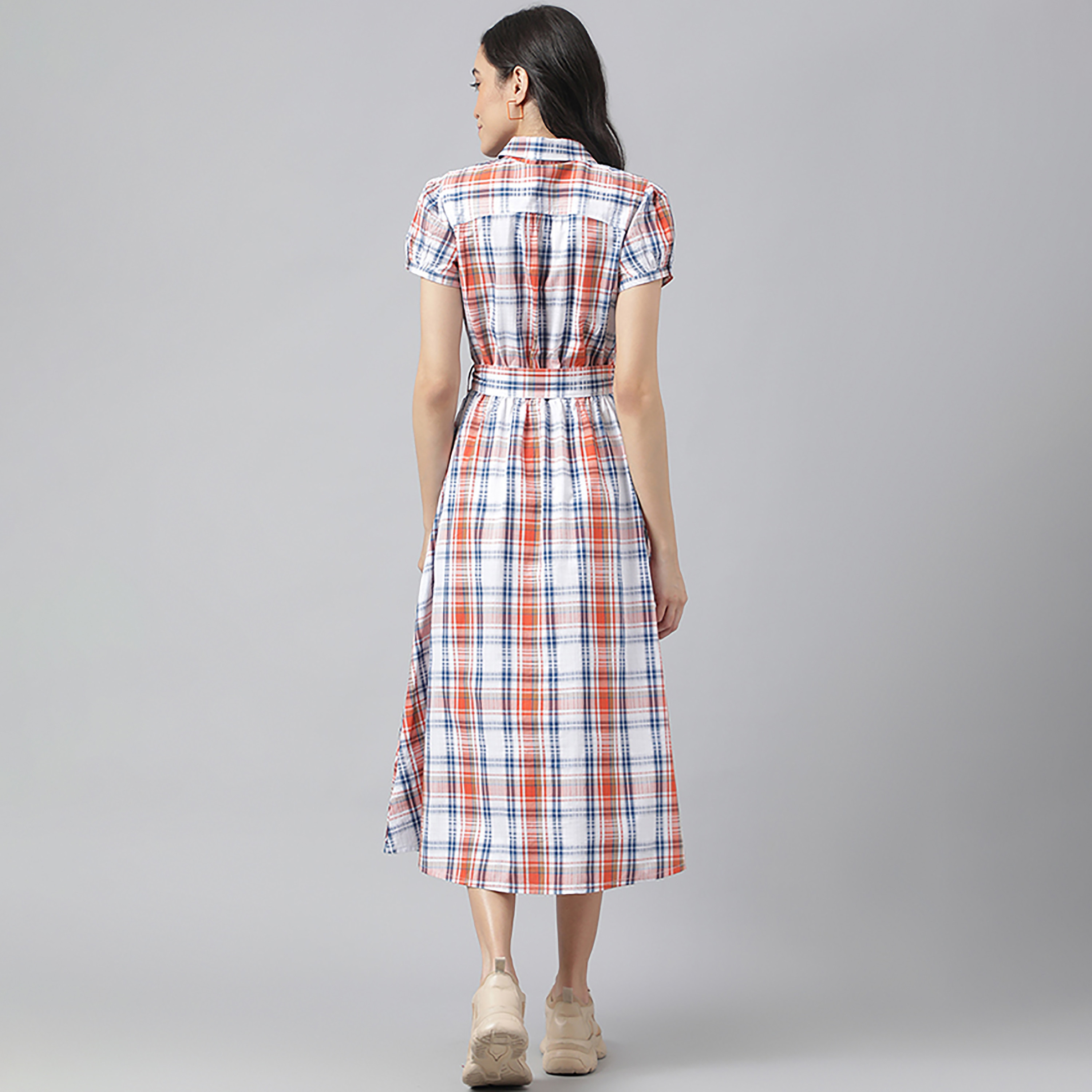 Beverly Hills Polo Club Checks Collared Midi Shirt Dress-women-clothing-dresses-image-4