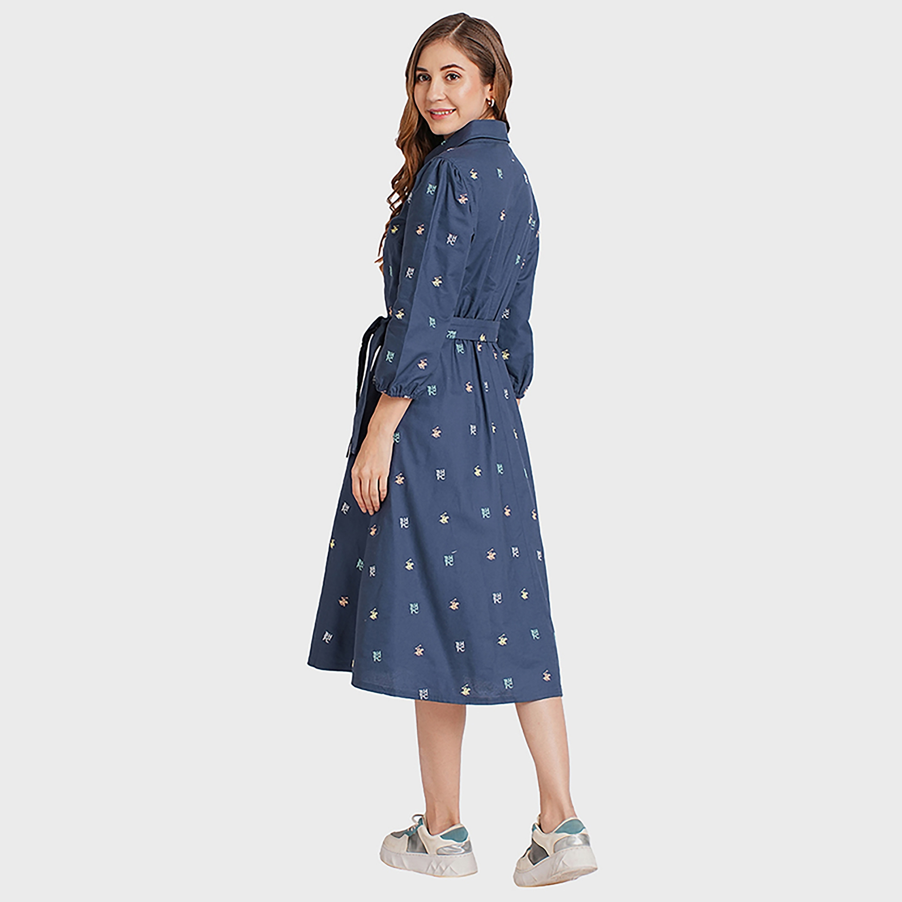 Beverly Hills Polo Club Printed Collared Three-Quarter Sleeves Women's Knee Length Shift Dress-women-clothing-dresses-image-3