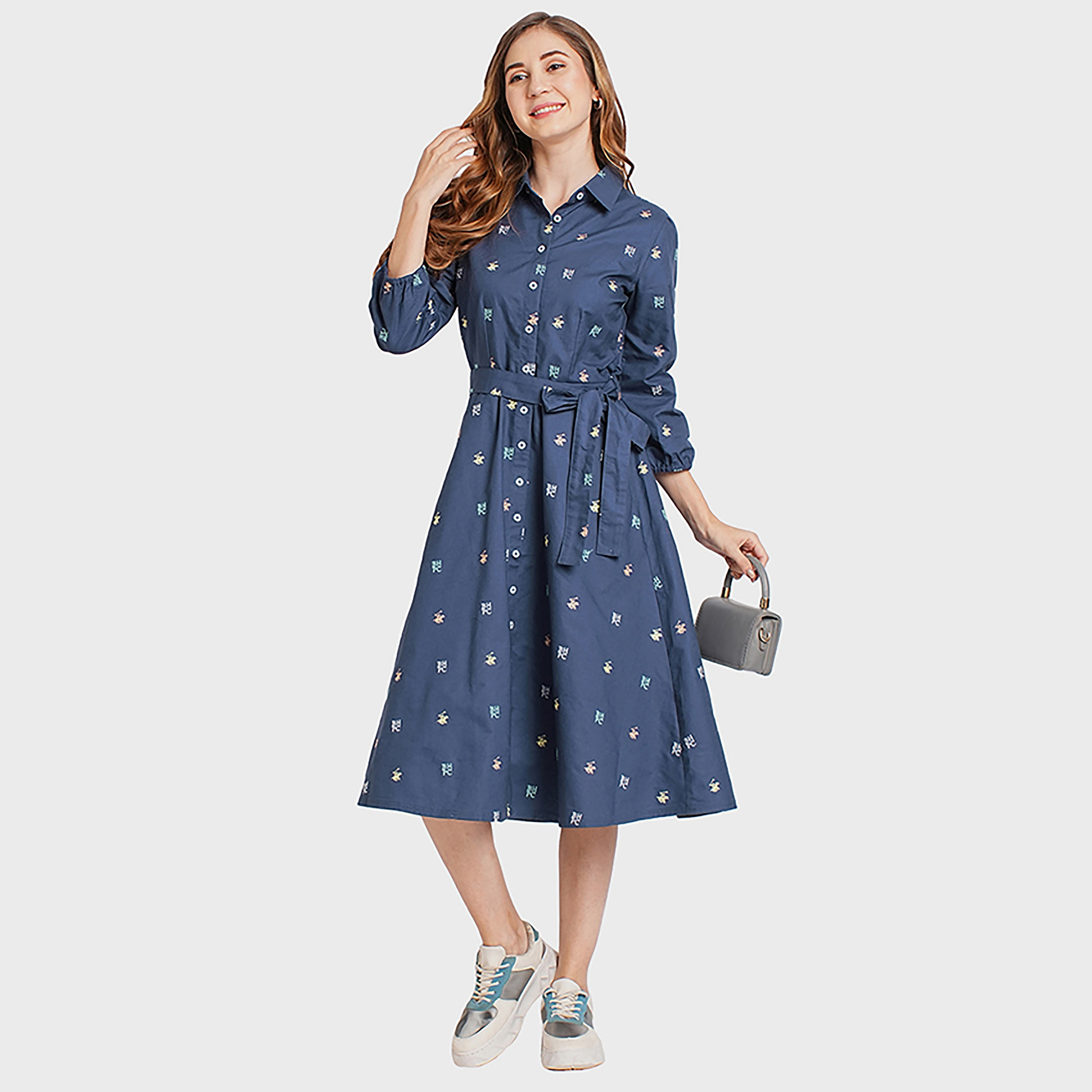 Beverly Hills Polo Club Printed Collared Three-Quarter Sleeves Women's Knee Length Shift Dress-women-clothing-dresses-image-4