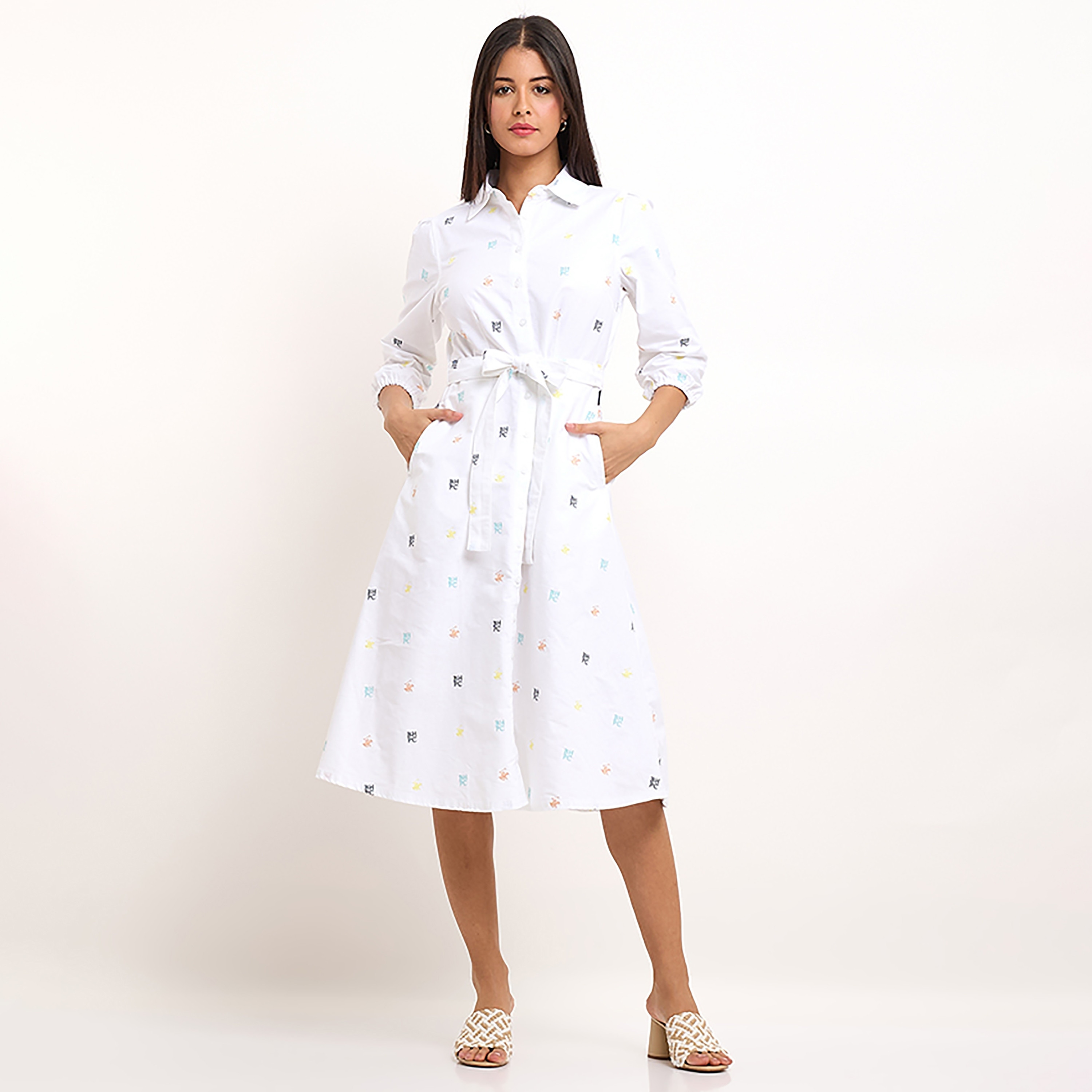 Beverly Hills Polo Club Printed Collared Three-Quarter Sleeves Women's Knee Length Shift Dress-women-clothing-dresses-image-5
