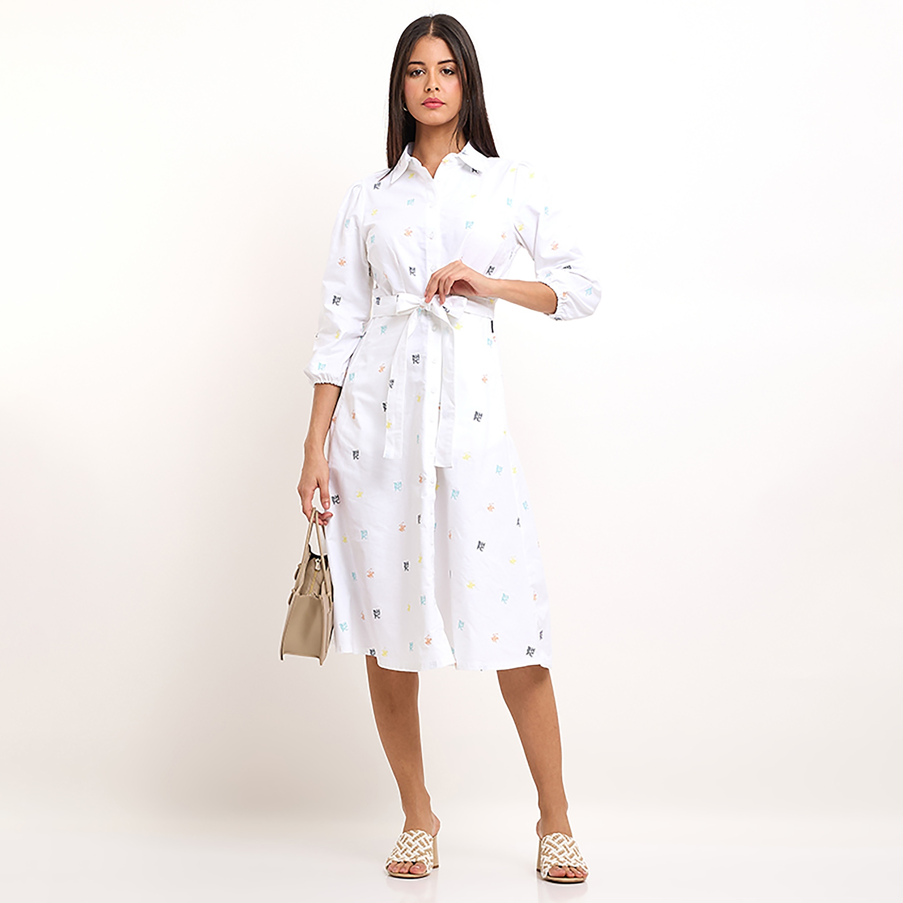 Beverly Hills Polo Club Printed Collared Three-Quarter Sleeves Women's Knee Length Shift Dress-women-clothing-dresses-image-7