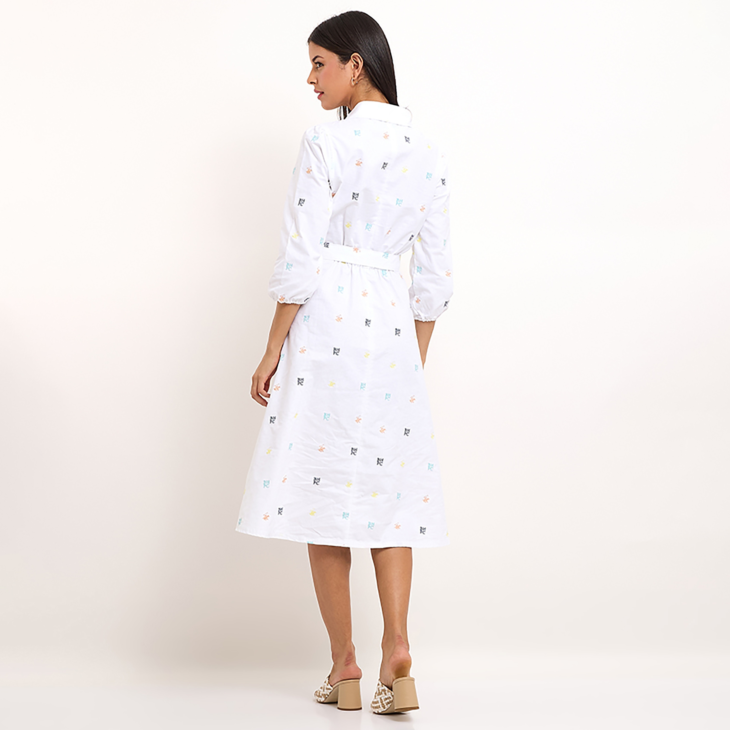 Beverly Hills Polo Club Printed Collared Three-Quarter Sleeves Women's Knee Length Shift Dress-women-clothing-dresses-image-8