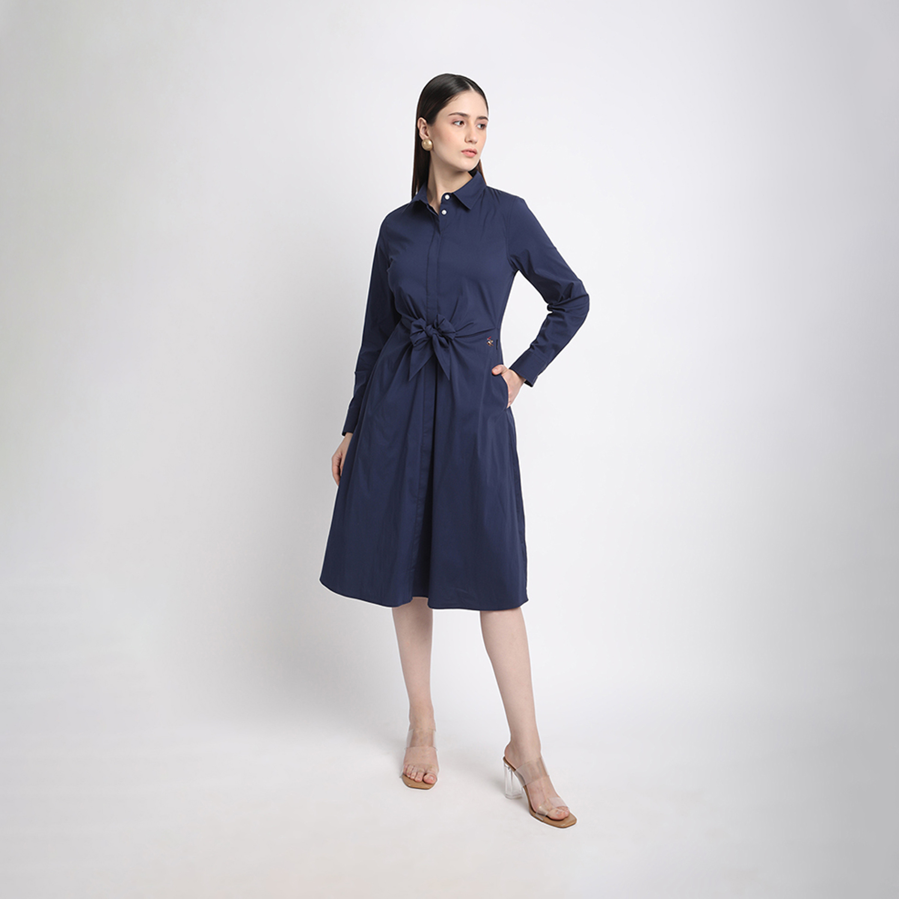 Beverly Hills Polo Club Solid Collared Shirt Midi Dress-women-clothing-dresses-image-1