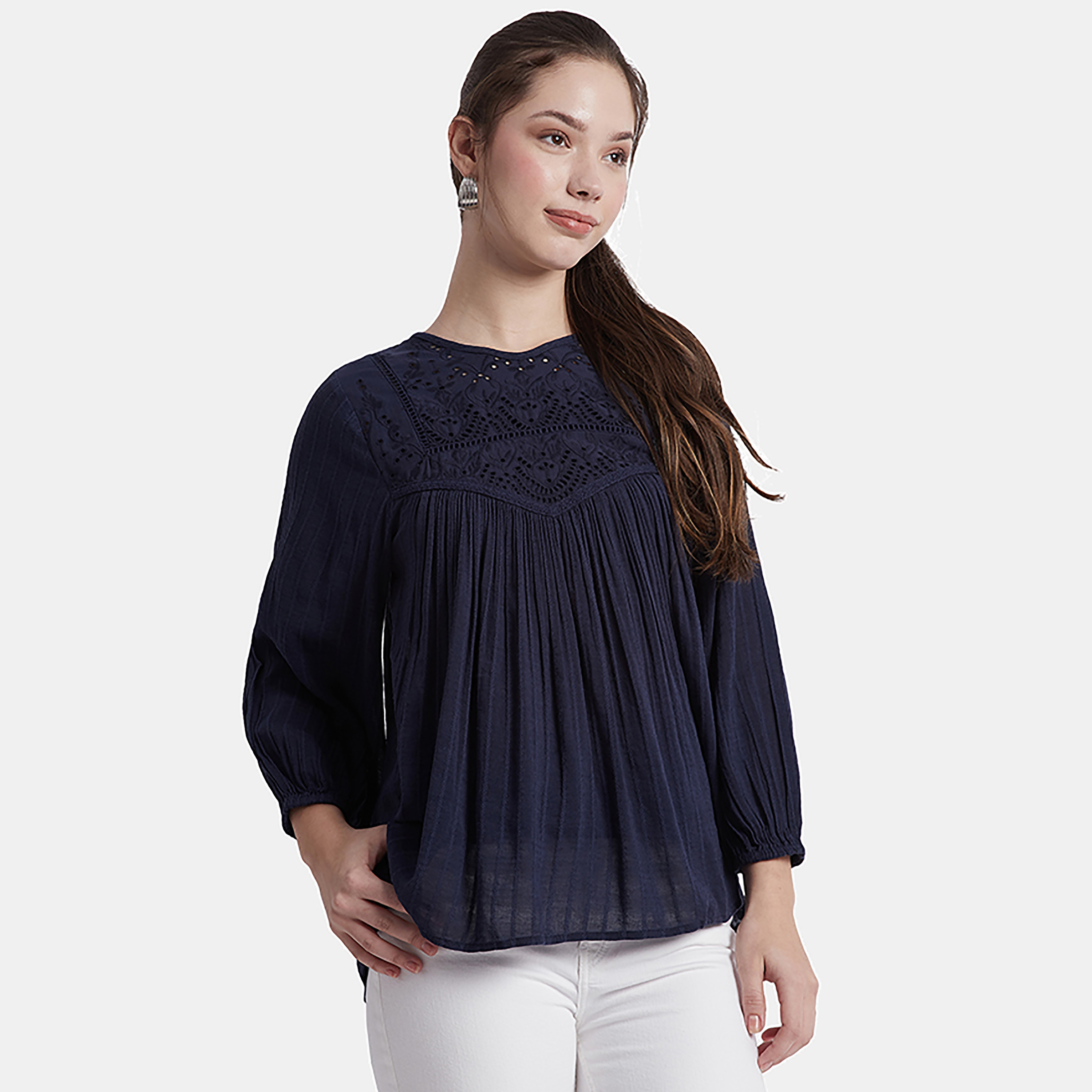 بلوزة بيفرلي هيلز بولو كلوب ذو شيفلي بياقة قارب ذو مطرز وأكمام أسقف-women-clothing-shirtsandblouses-blouses-image-4